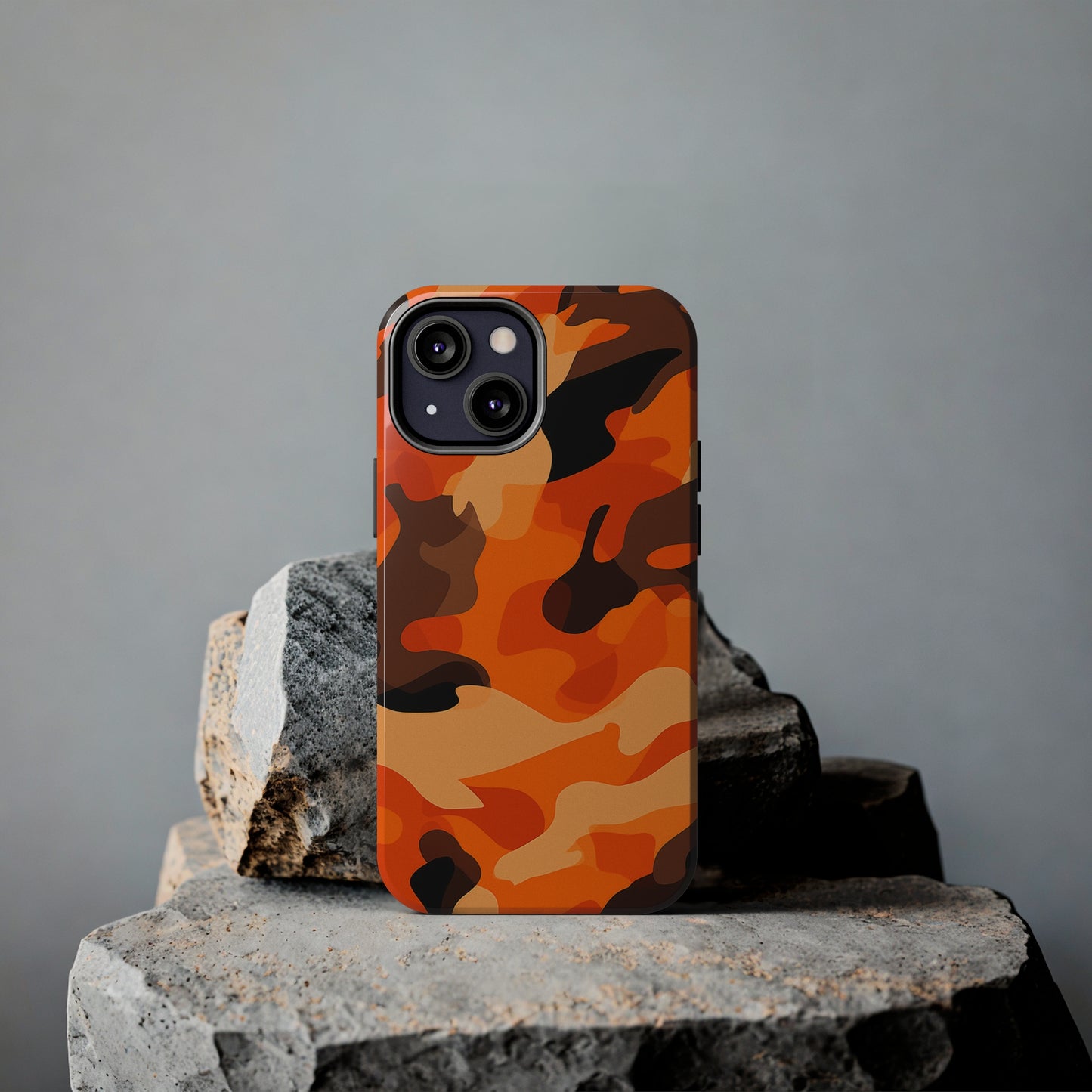 Orange Camouflage, iPhone 7, 8, X, 11, 12, 13, 14, 15+ case.