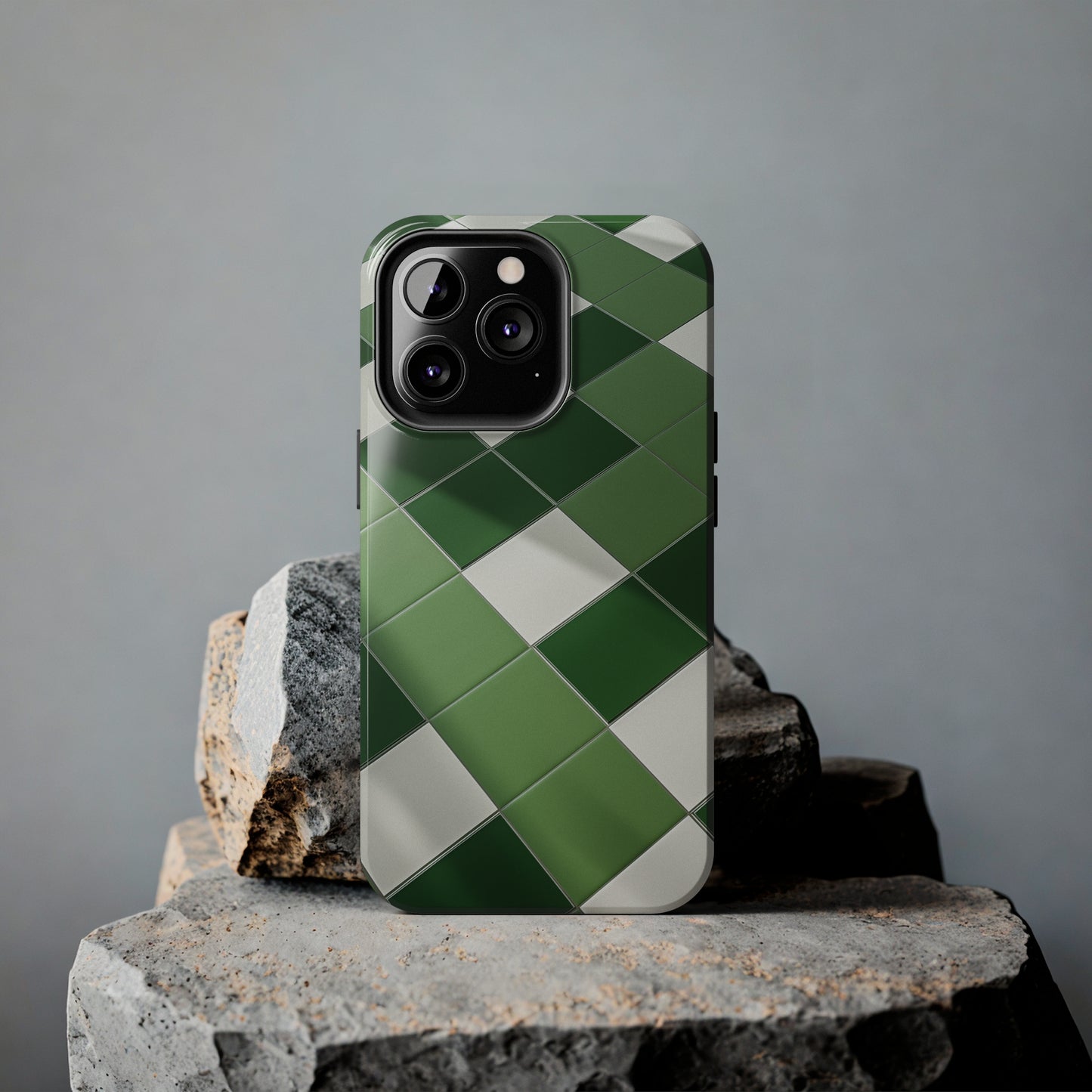 Checkered green, iPhone 7, 8, X, 11, 12, 13, 14, 15+ case.