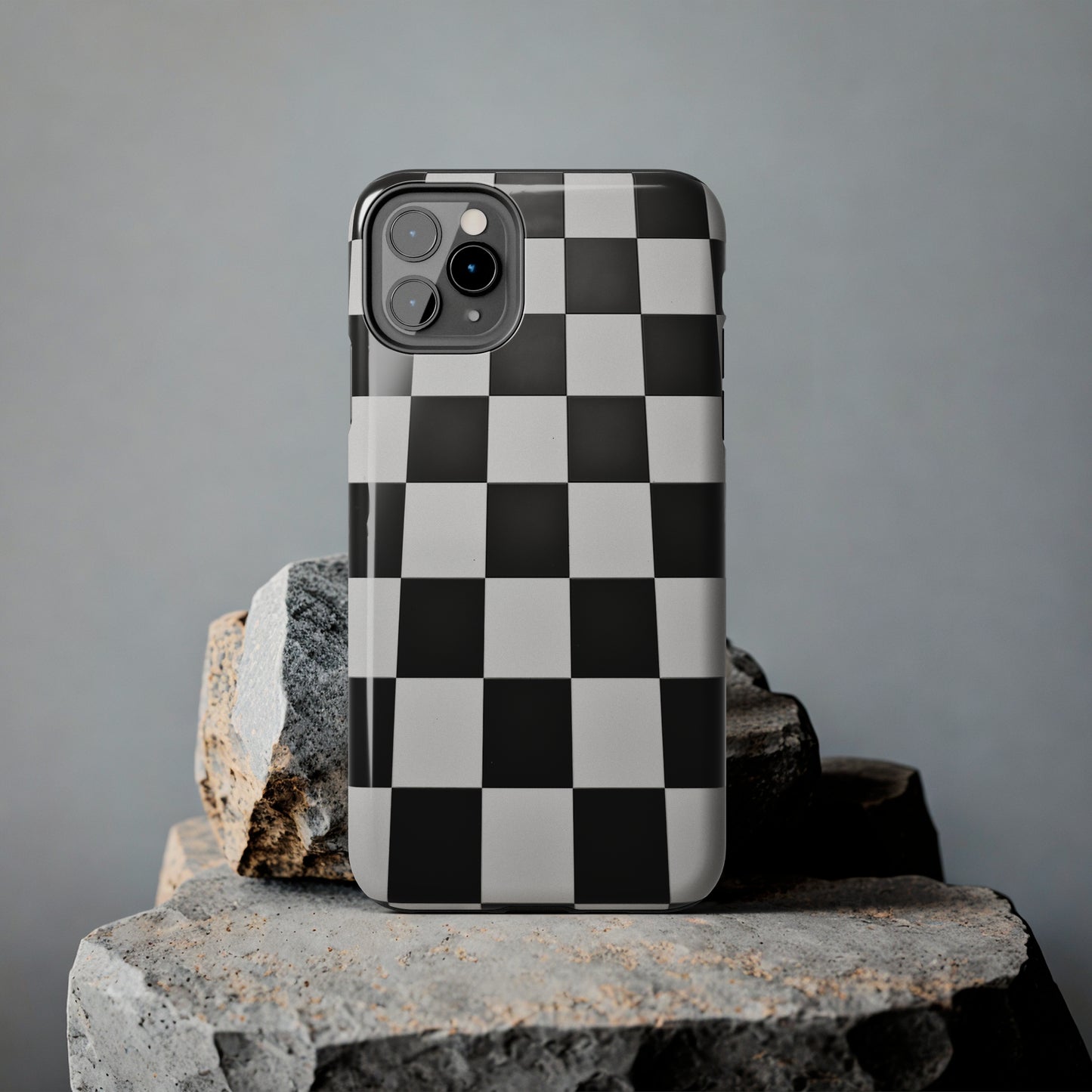 Checkered black and white, iPhone 7, 8, X, 11, 12, 13, 14, 15+ case.