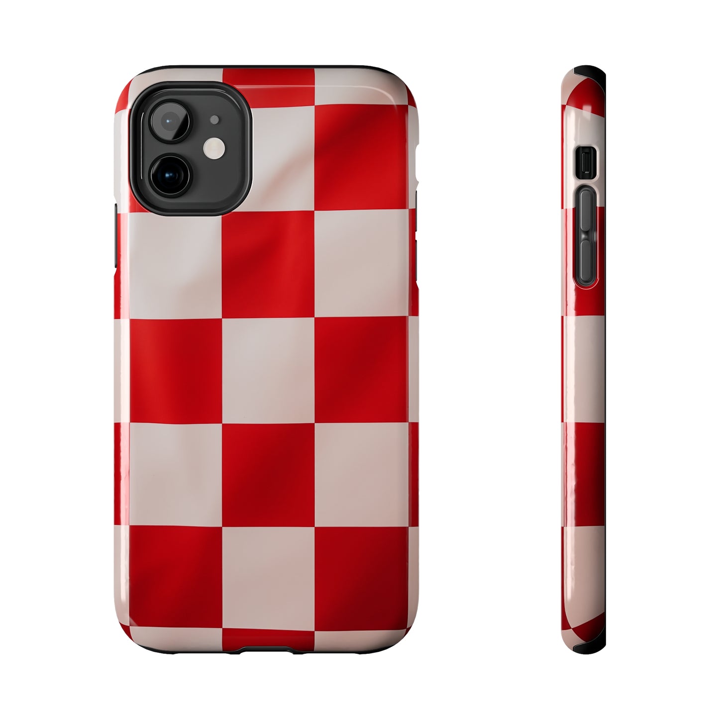 Checkered red, iPhone 7, 8, X, 11, 12, 13, 14, 15+ case.