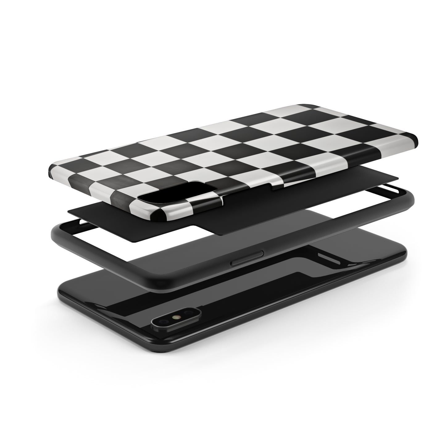 Checkered black and white, iPhone 7, 8, X, 11, 12, 13, 14, 15+ case.