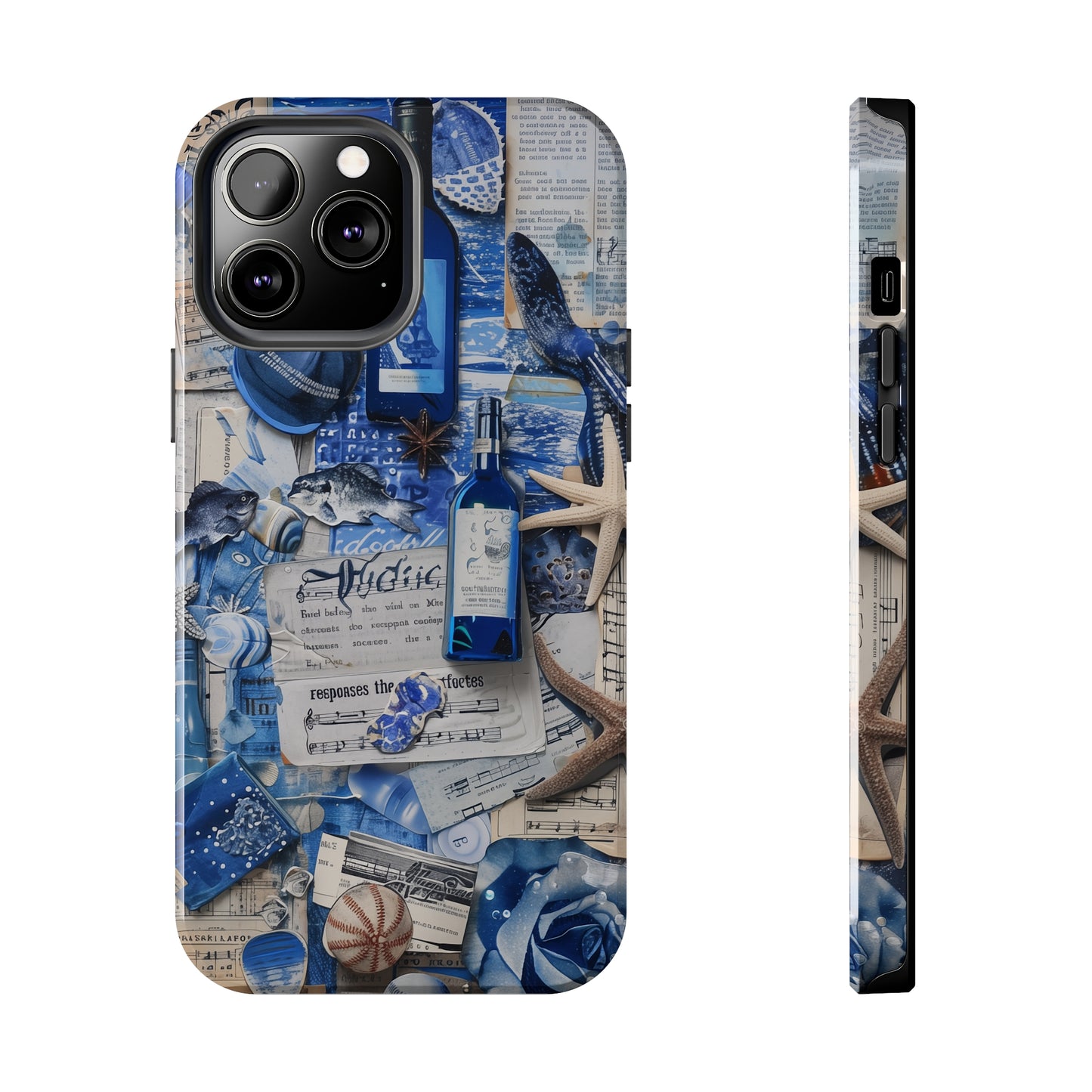 Various blue collage 03, iPhone 7, 8, X, 11, 12, 13, 14, 15+ case.