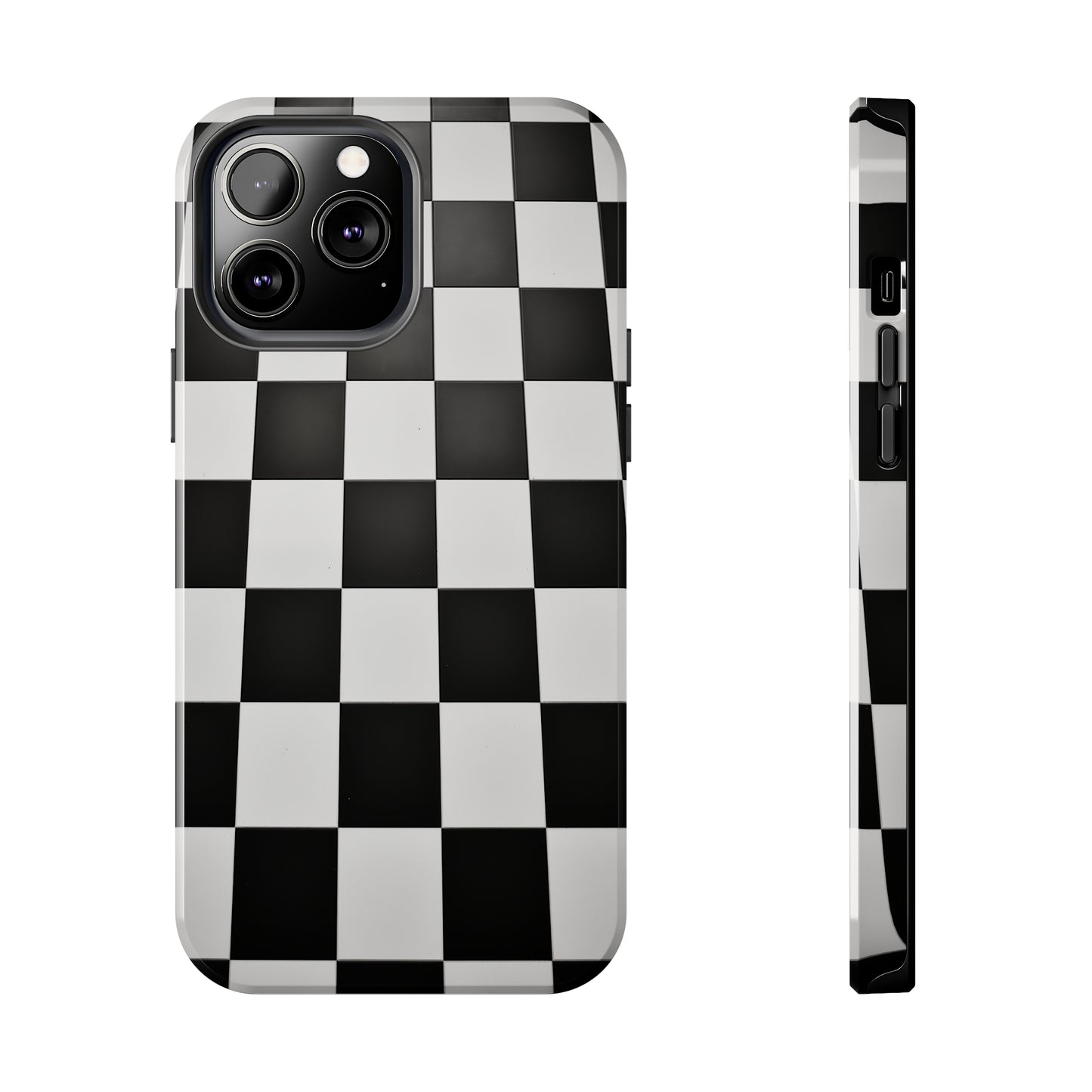 Checkered black and white, iPhone 7, 8, X, 11, 12, 13, 14, 15+ case.