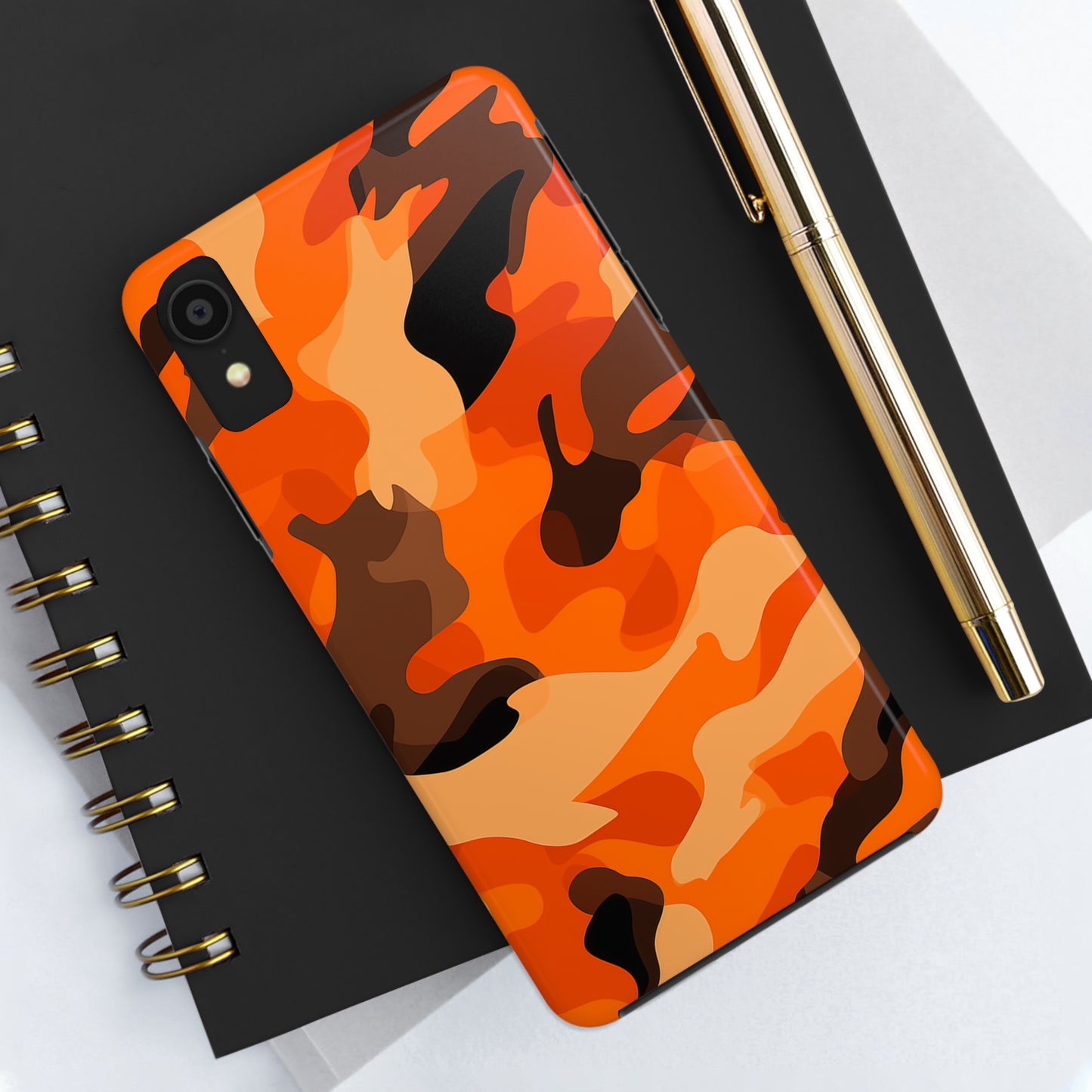 Orange Camouflage, iPhone 7, 8, X, 11, 12, 13, 14, 15+ case.