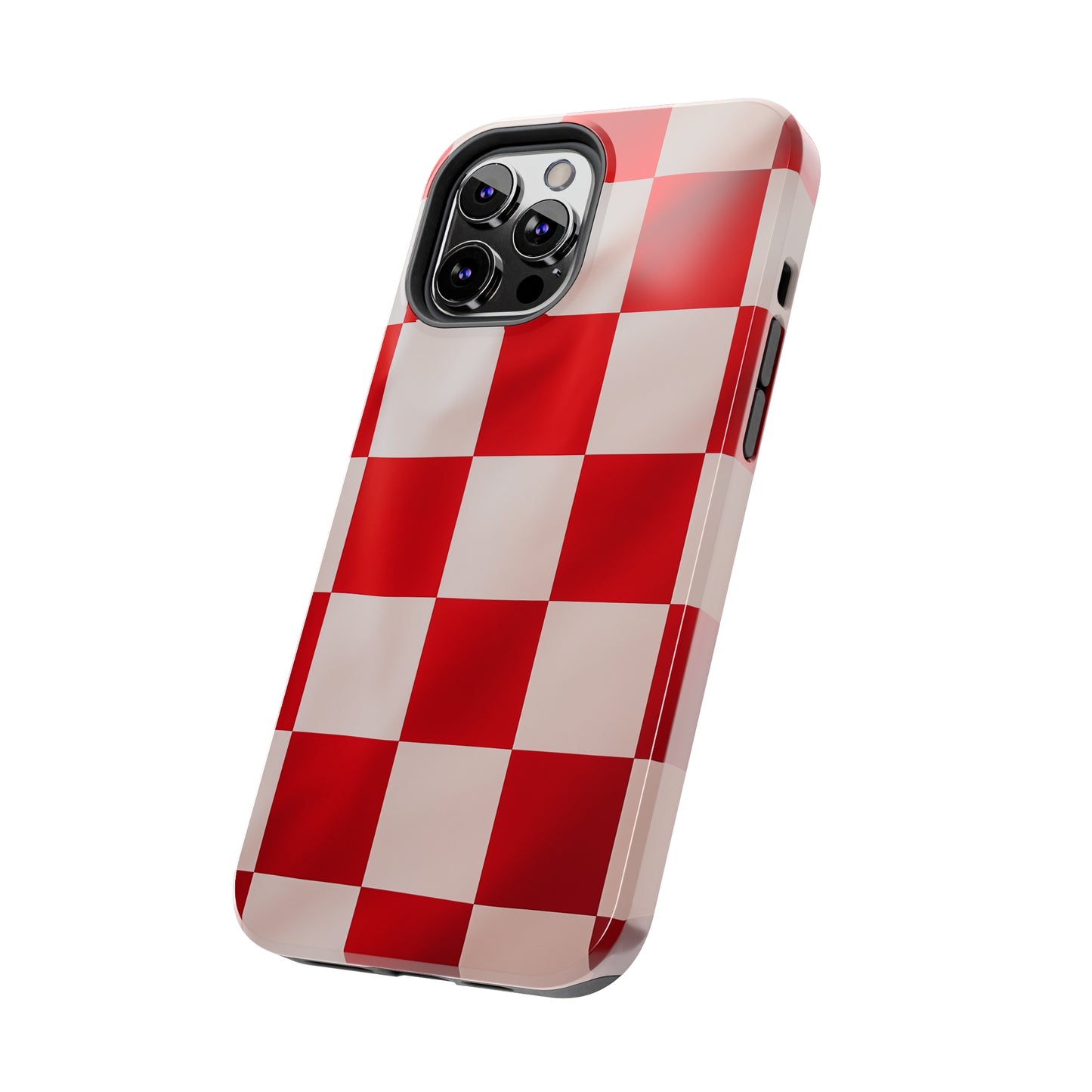 Checkered red, iPhone 7, 8, X, 11, 12, 13, 14, 15+ case.