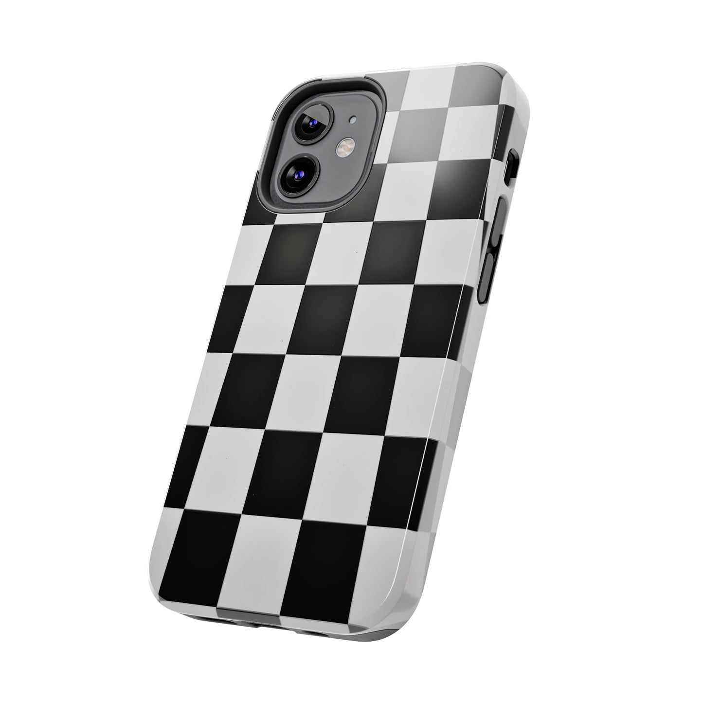 Checkered black and white, iPhone 7, 8, X, 11, 12, 13, 14, 15+ case.