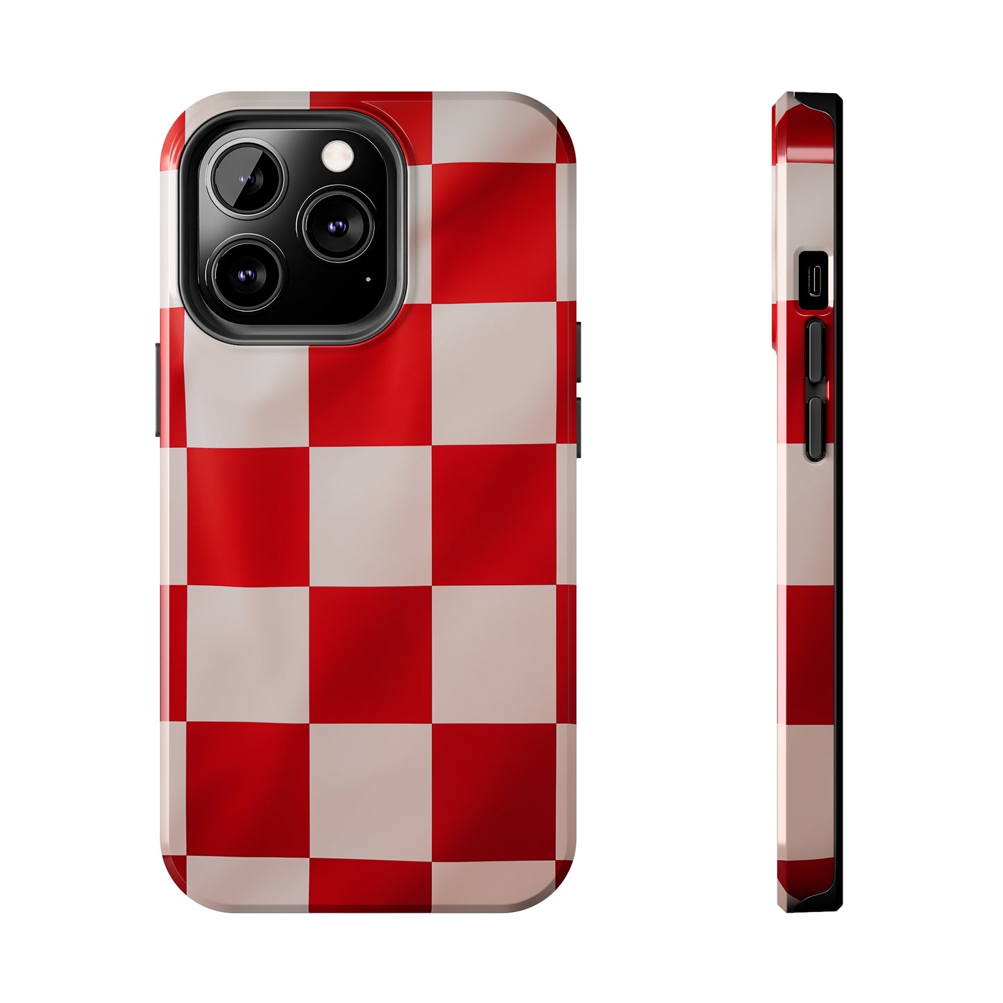 Checkered red, iPhone 7, 8, X, 11, 12, 13, 14, 15+ case.