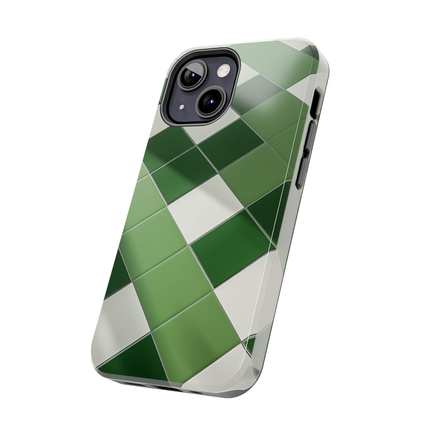 Checkered green, iPhone 7, 8, X, 11, 12, 13, 14, 15+ case.