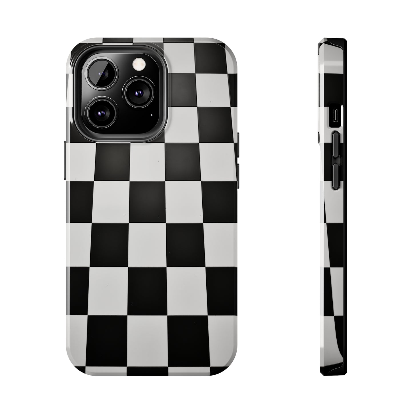 Checkered black and white, iPhone 7, 8, X, 11, 12, 13, 14, 15+ case.