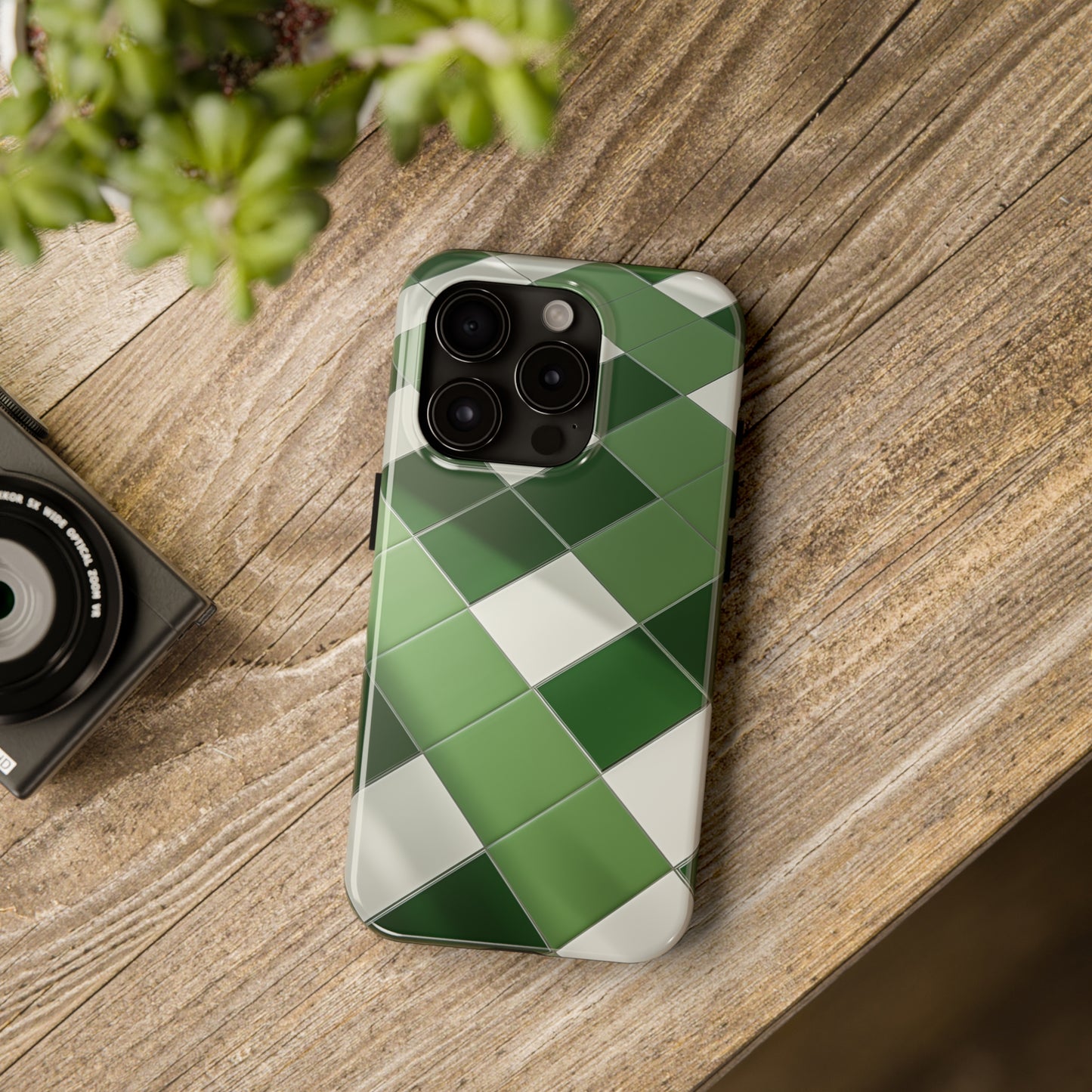 Checkered green, iPhone 7, 8, X, 11, 12, 13, 14, 15+ case.