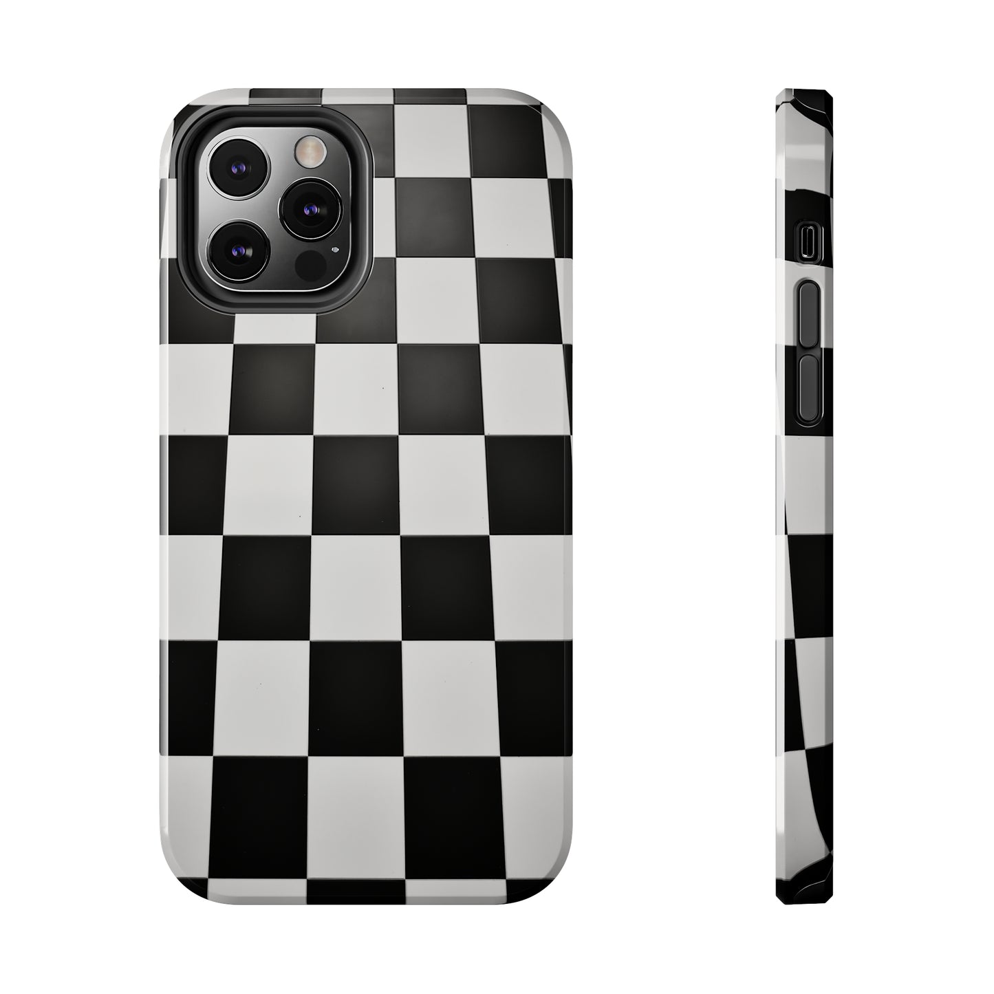 Checkered black and white, iPhone 7, 8, X, 11, 12, 13, 14, 15+ case.