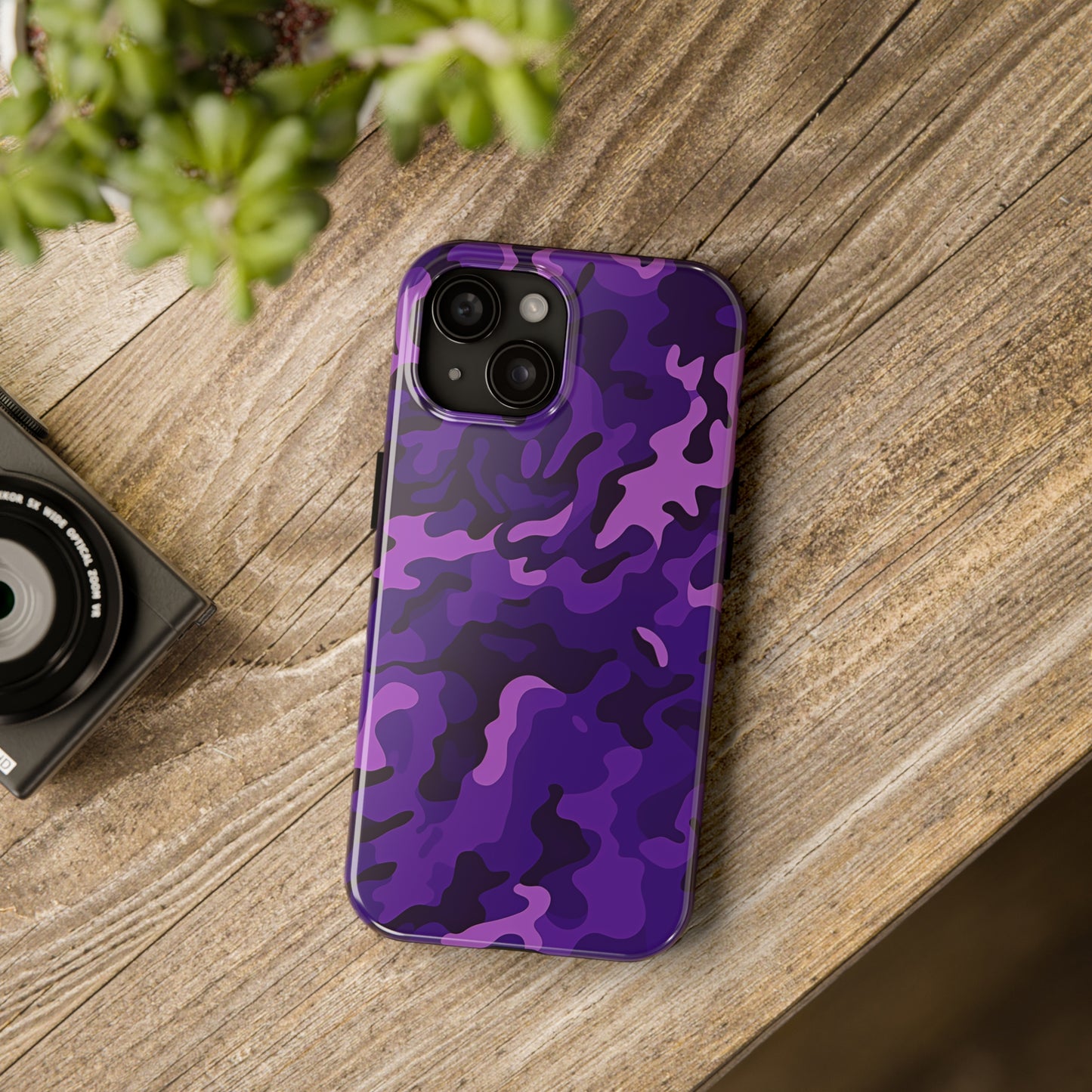 Purple Camouflage, iPhone 7, 8, X, 11, 12, 13, 14, 15+ case.