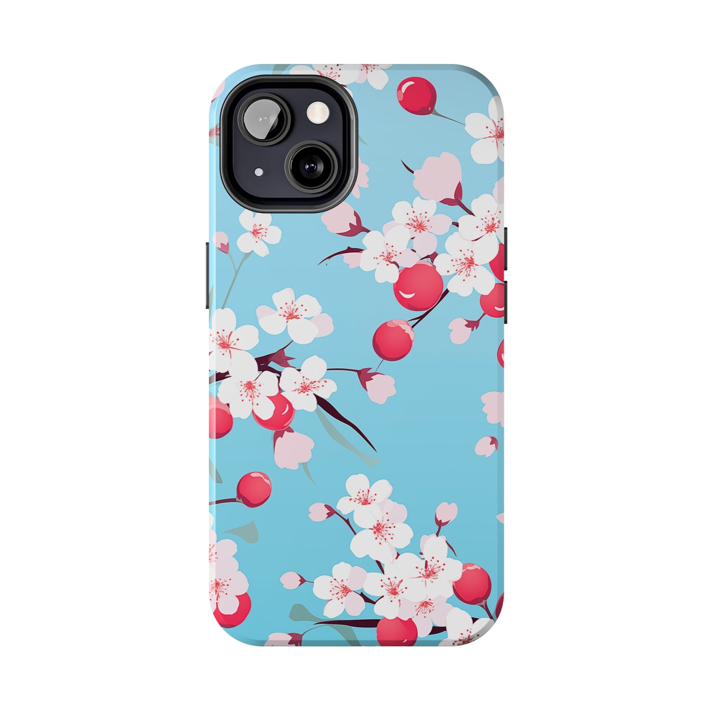 Cherries and Cherry Blossoms, iPhone 7, 8, X, 11, 12, 13, 14, 15+ case.