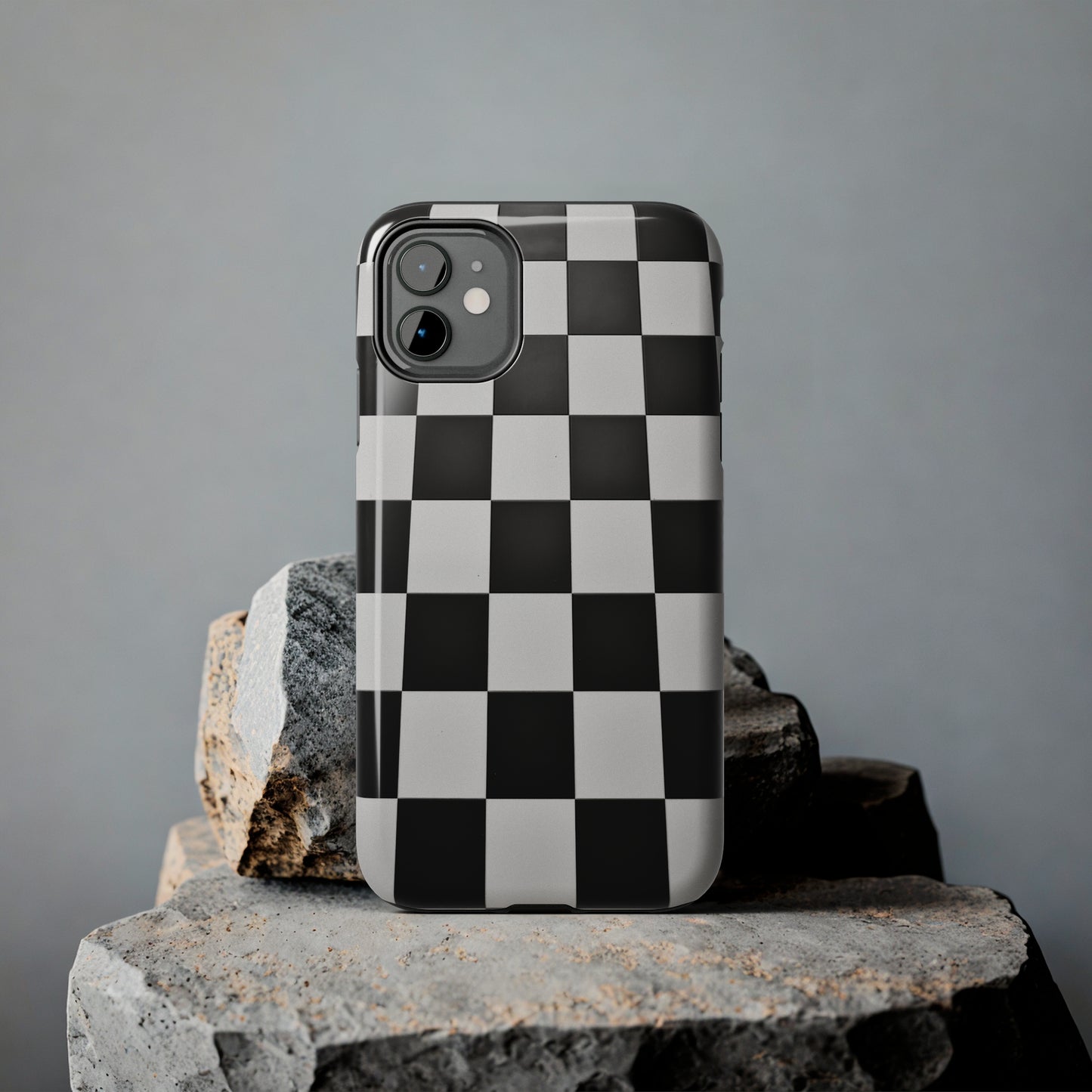 Checkered black and white, iPhone 7, 8, X, 11, 12, 13, 14, 15+ case.