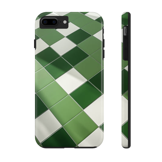 Checkered green, iPhone 7, 8, X, 11, 12, 13, 14, 15+ case.