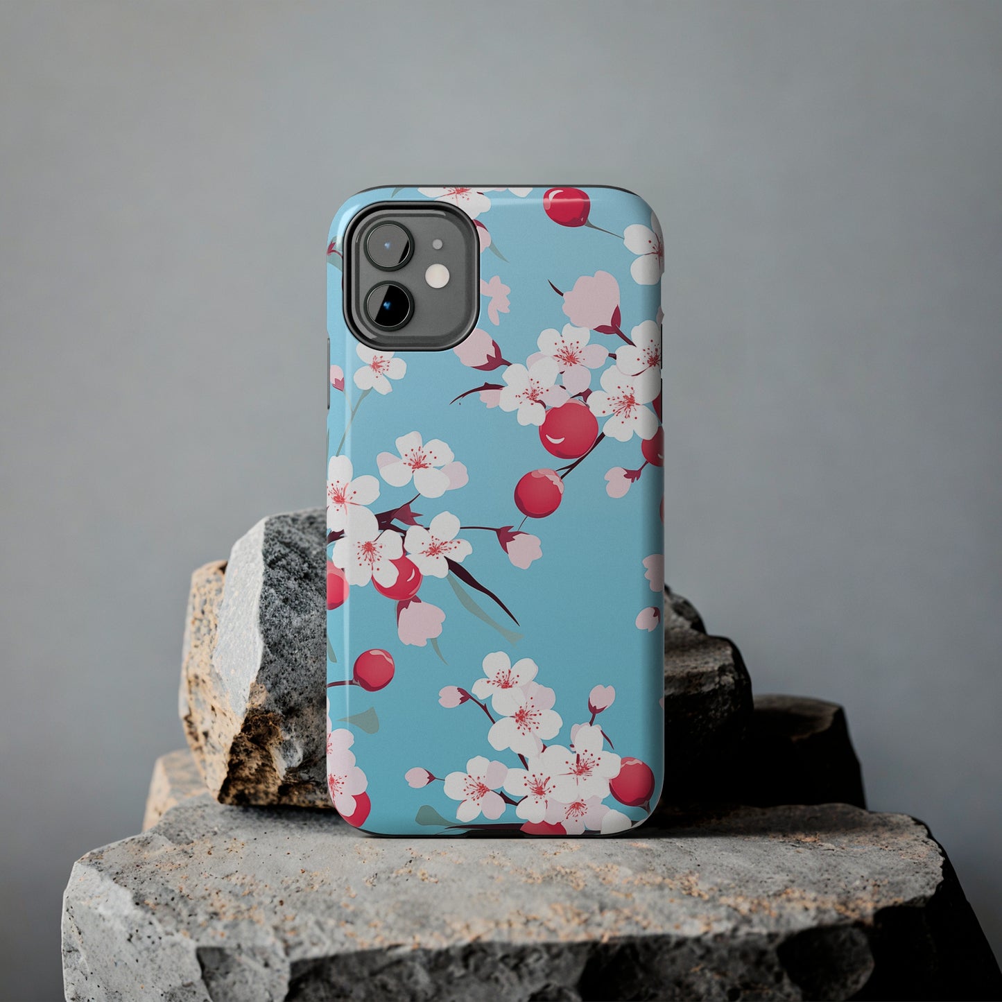 Cherries and Cherry Blossoms, iPhone 7, 8, X, 11, 12, 13, 14, 15+ case.