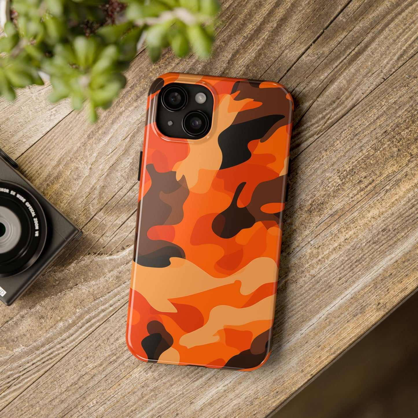 Orange Camouflage, iPhone 7, 8, X, 11, 12, 13, 14, 15+ case.