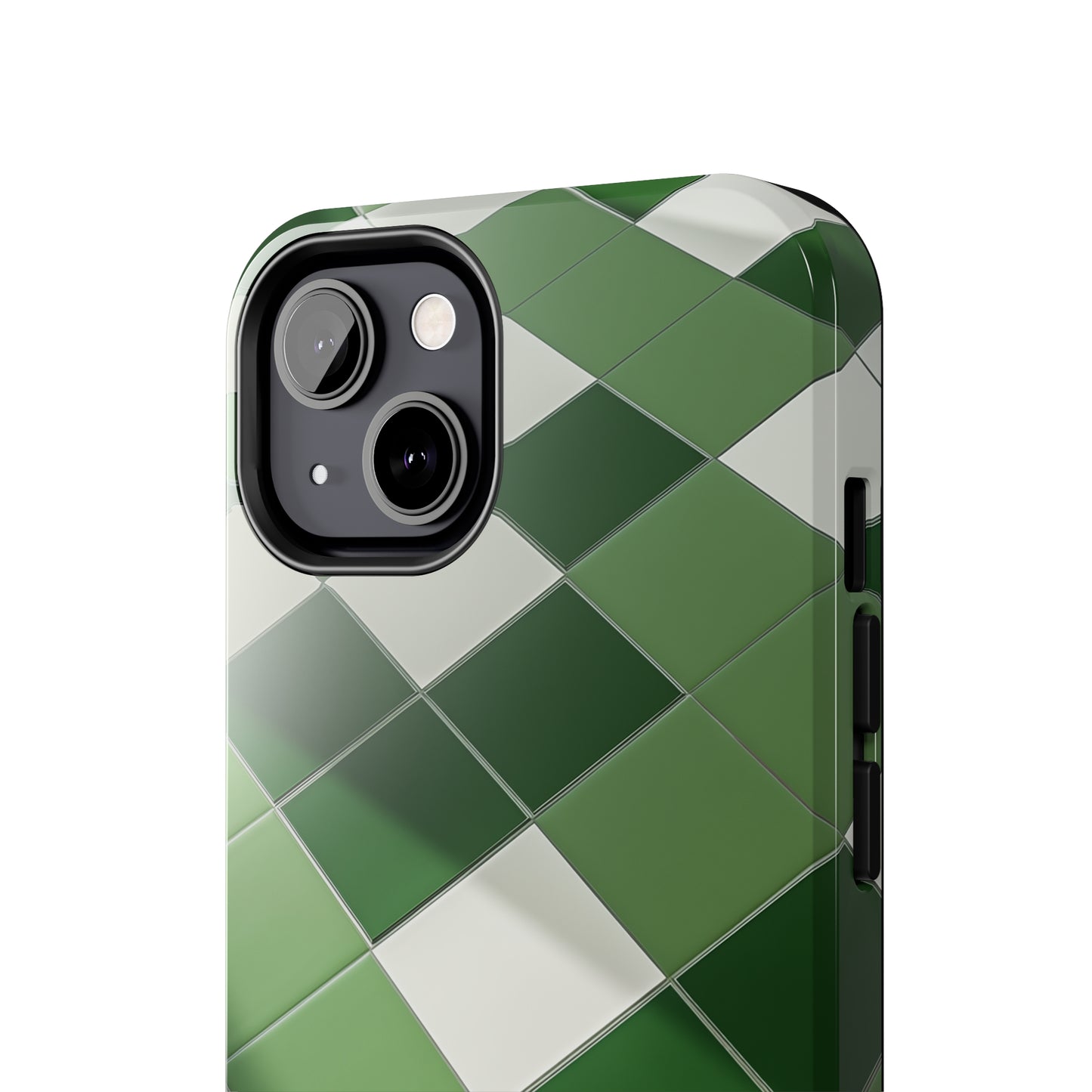 Checkered green, iPhone 7, 8, X, 11, 12, 13, 14, 15+ case.