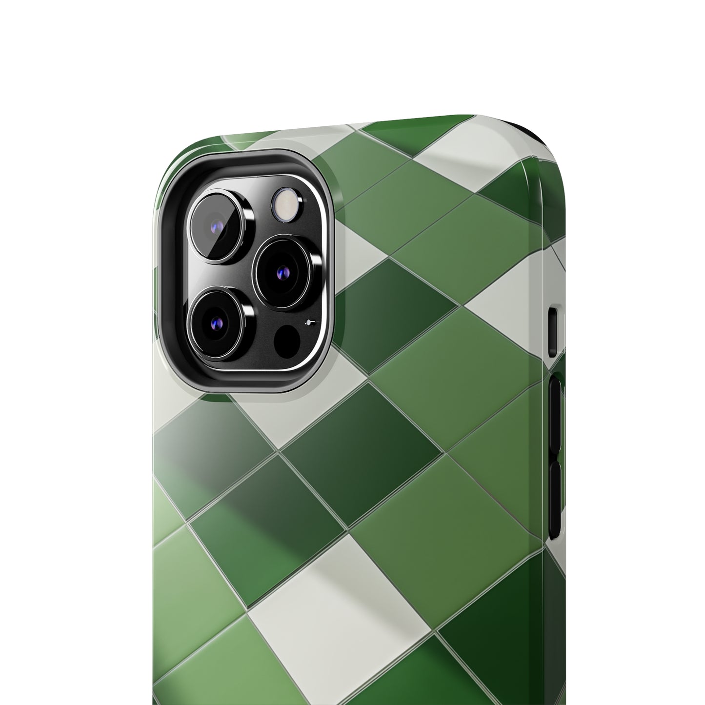 Checkered green, iPhone 7, 8, X, 11, 12, 13, 14, 15+ case.