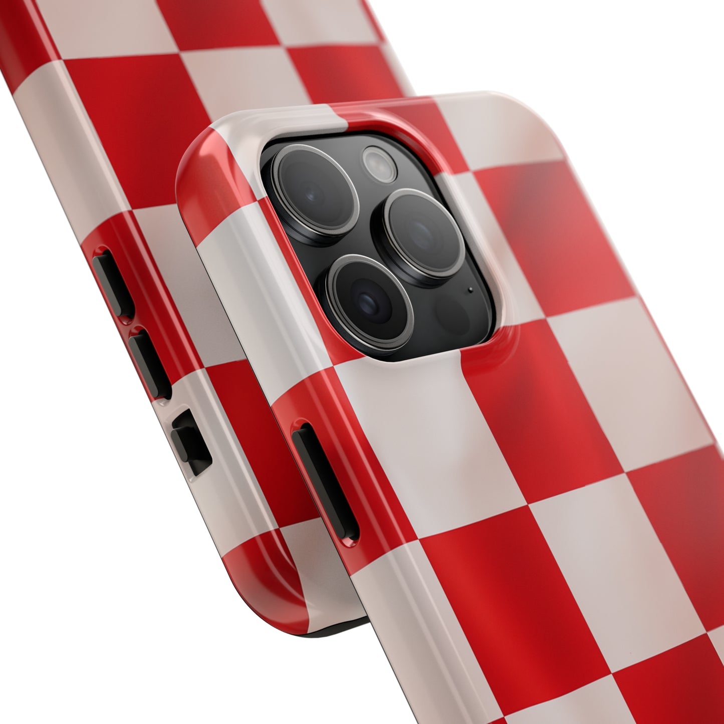 Checkered red, iPhone 7, 8, X, 11, 12, 13, 14, 15+ case.