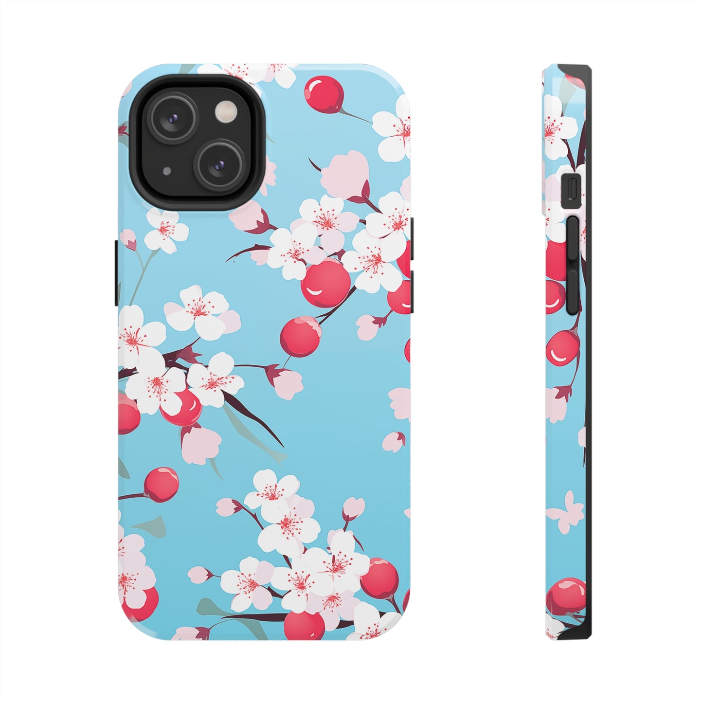 Cherries and Cherry Blossoms, iPhone 7, 8, X, 11, 12, 13, 14, 15+ case.