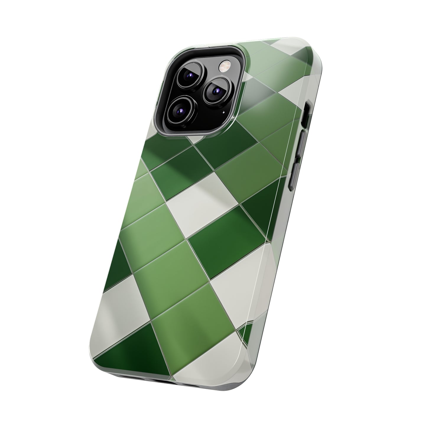 Checkered green, iPhone 7, 8, X, 11, 12, 13, 14, 15+ case.