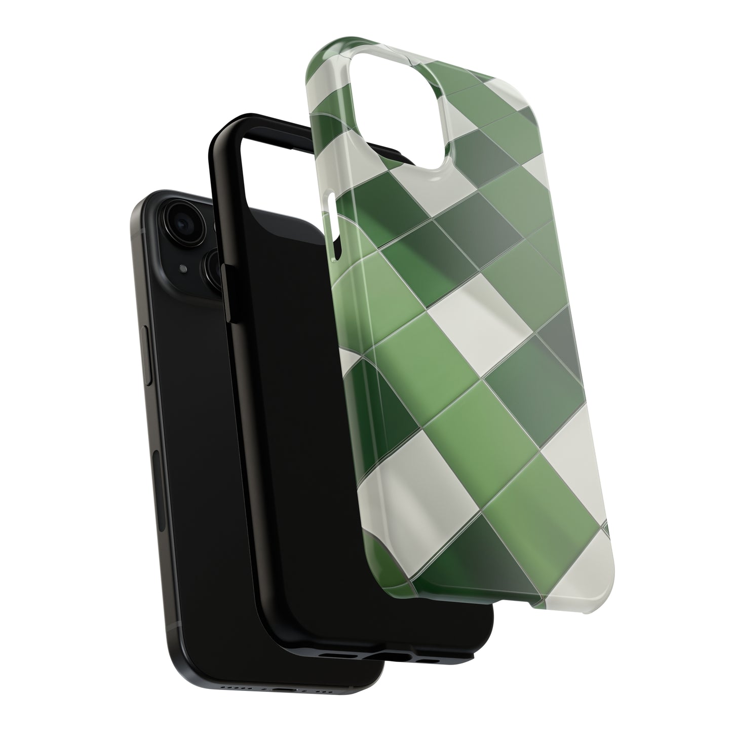 Checkered green, iPhone 7, 8, X, 11, 12, 13, 14, 15+ case.