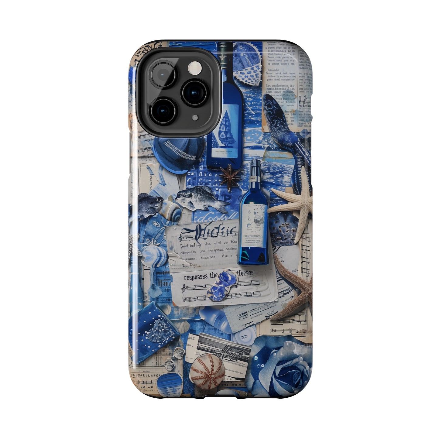 Various blue collage 03, iPhone 7, 8, X, 11, 12, 13, 14, 15+ case.