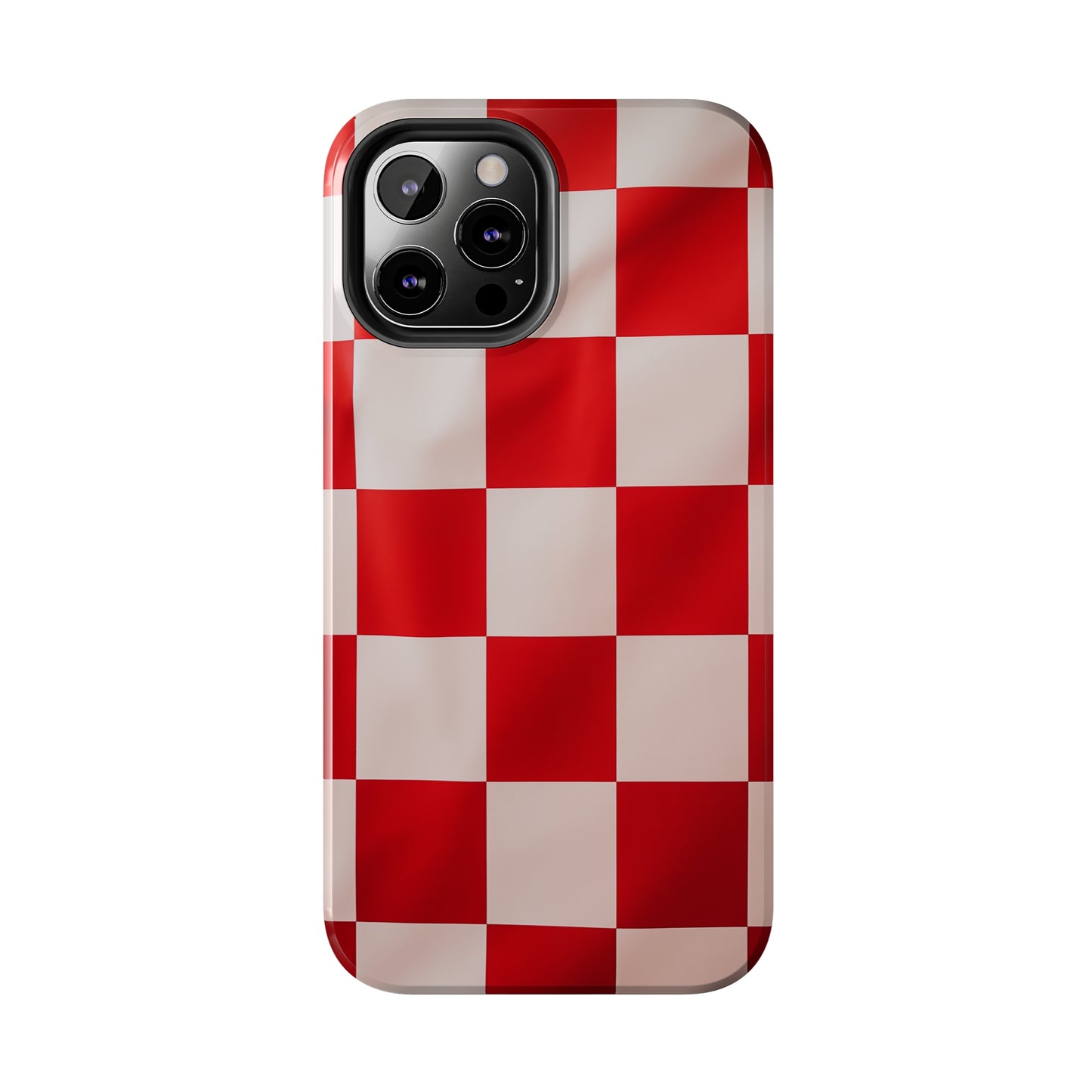 Checkered red, iPhone 7, 8, X, 11, 12, 13, 14, 15+ case.