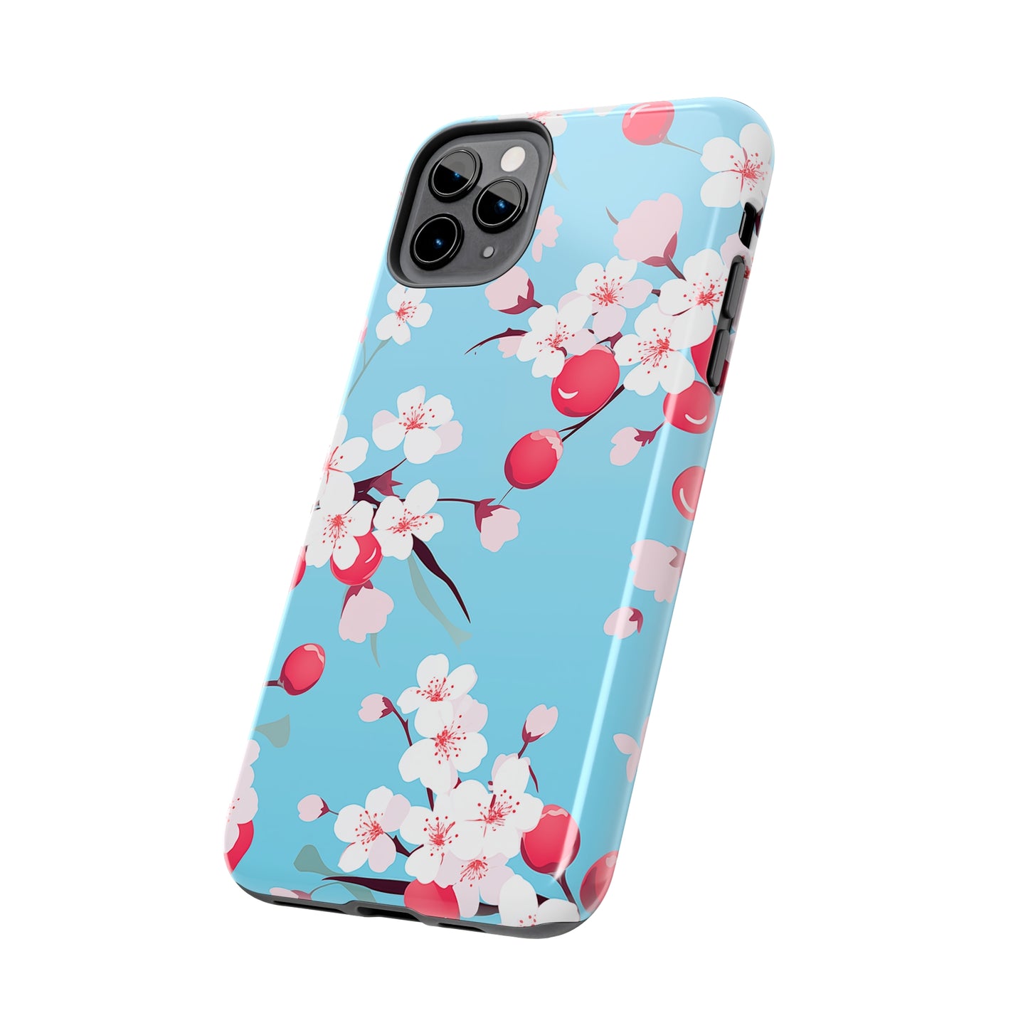 Cherries and Cherry Blossoms, iPhone 7, 8, X, 11, 12, 13, 14, 15+ case.