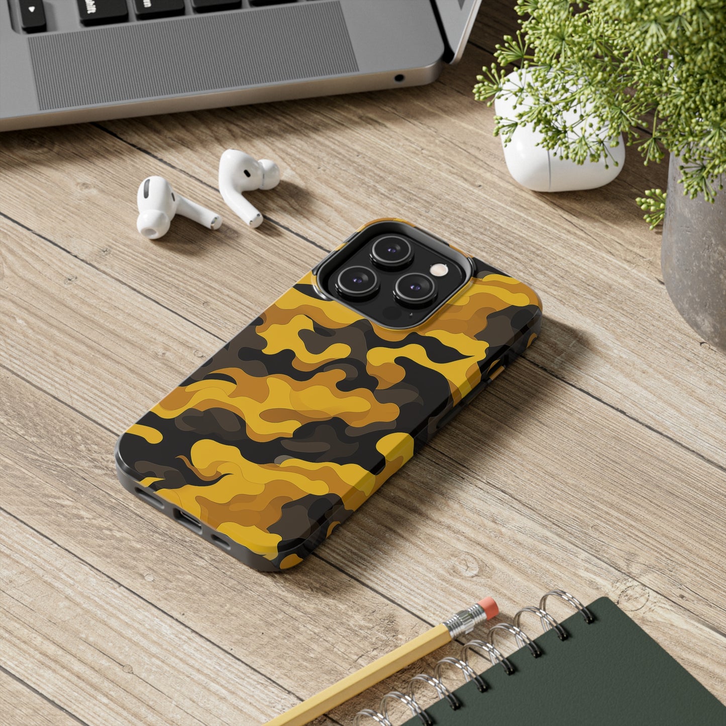 Yellow Camouflage, iPhone 7, 8, X, 11, 12, 13, 14, 15+ case.