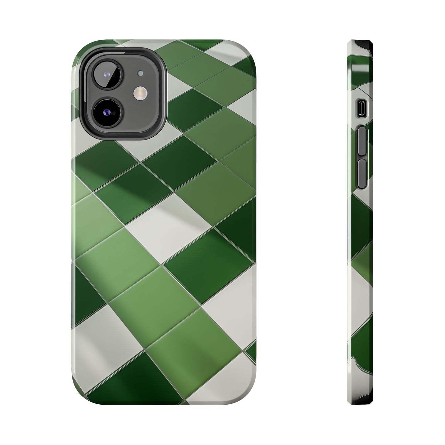 Checkered green, iPhone 7, 8, X, 11, 12, 13, 14, 15+ case.