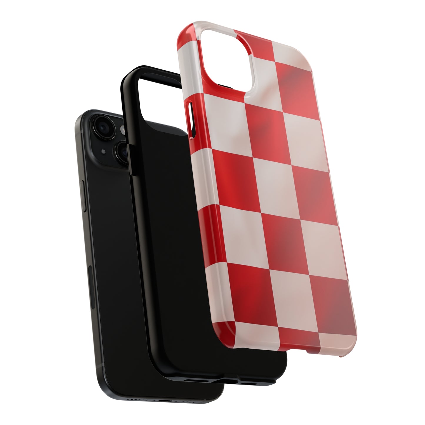 Checkered red, iPhone 7, 8, X, 11, 12, 13, 14, 15+ case.