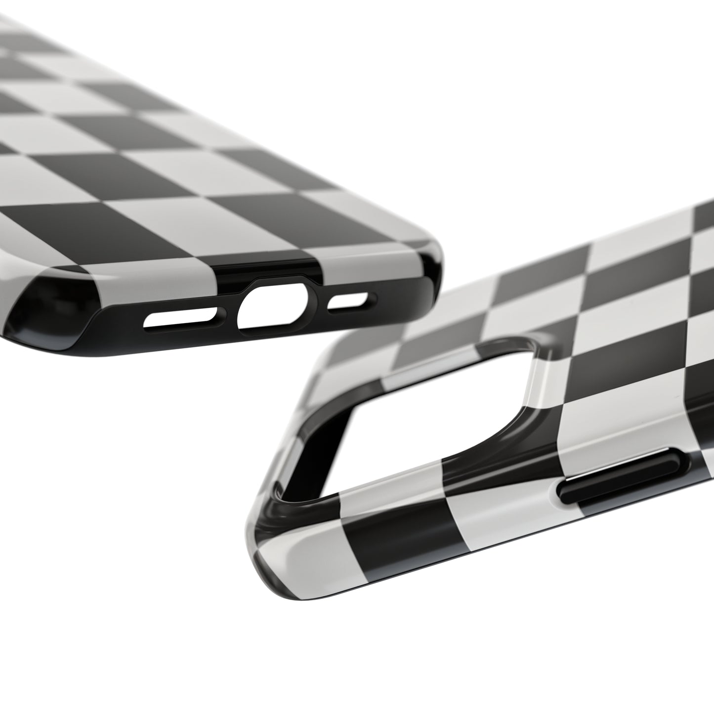 Checkered black and white, iPhone 7, 8, X, 11, 12, 13, 14, 15+ case.