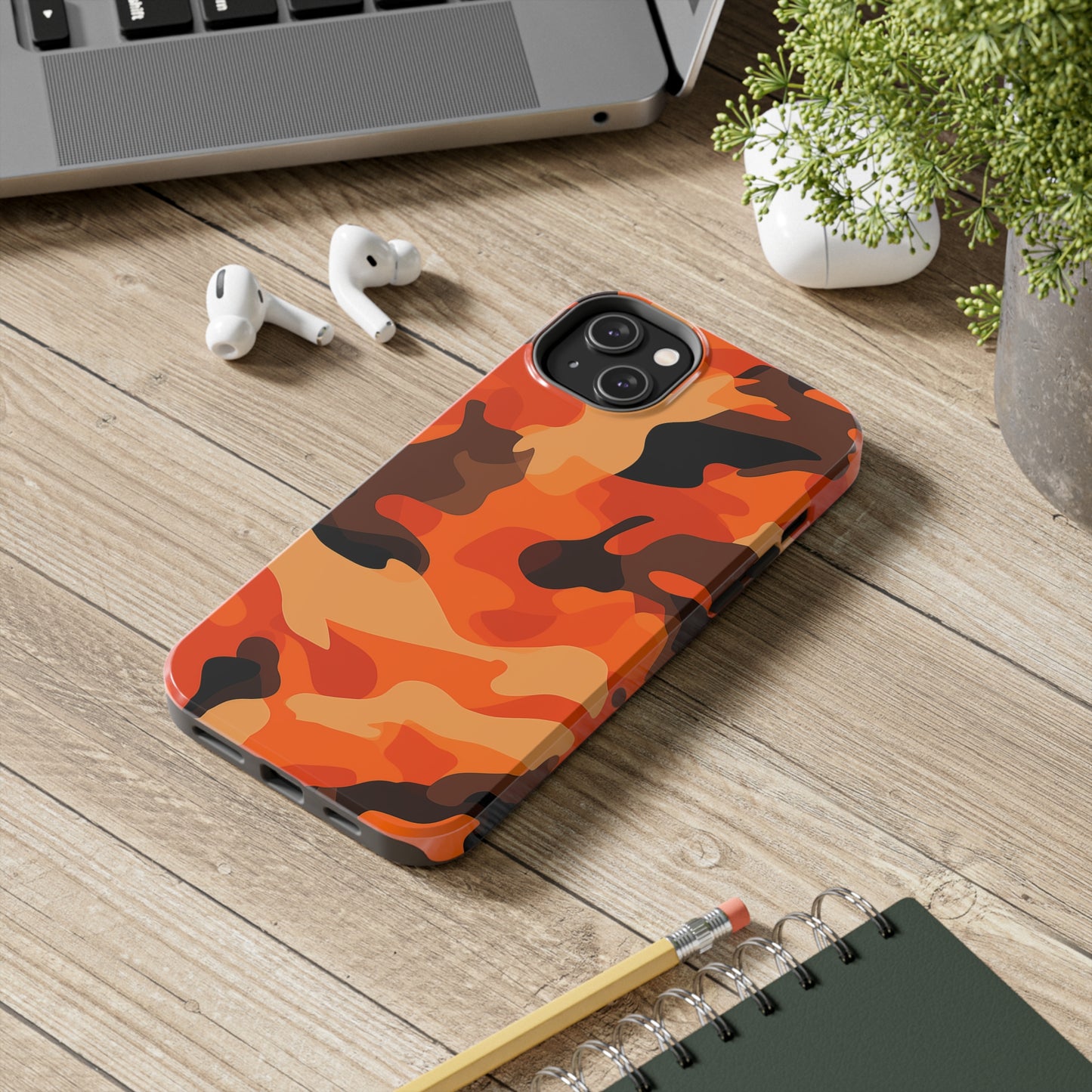 Orange Camouflage, iPhone 7, 8, X, 11, 12, 13, 14, 15+ case.