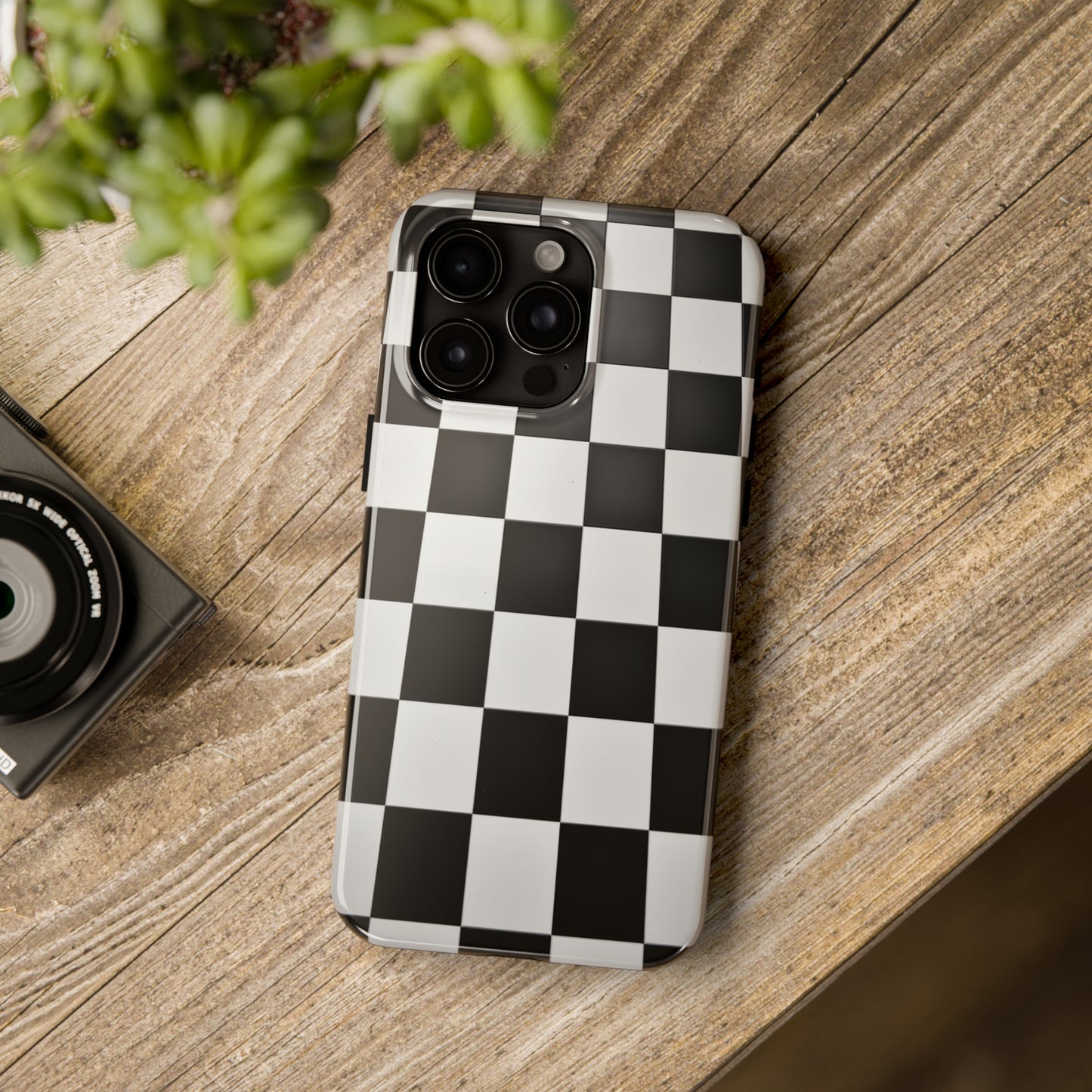 Checkered black and white, iPhone 7, 8, X, 11, 12, 13, 14, 15+ case.