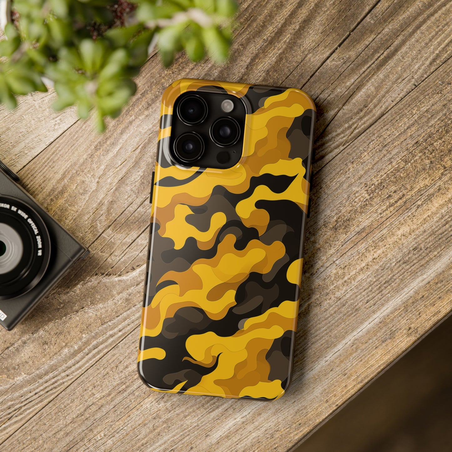 Yellow Camouflage, iPhone 7, 8, X, 11, 12, 13, 14, 15+ case.