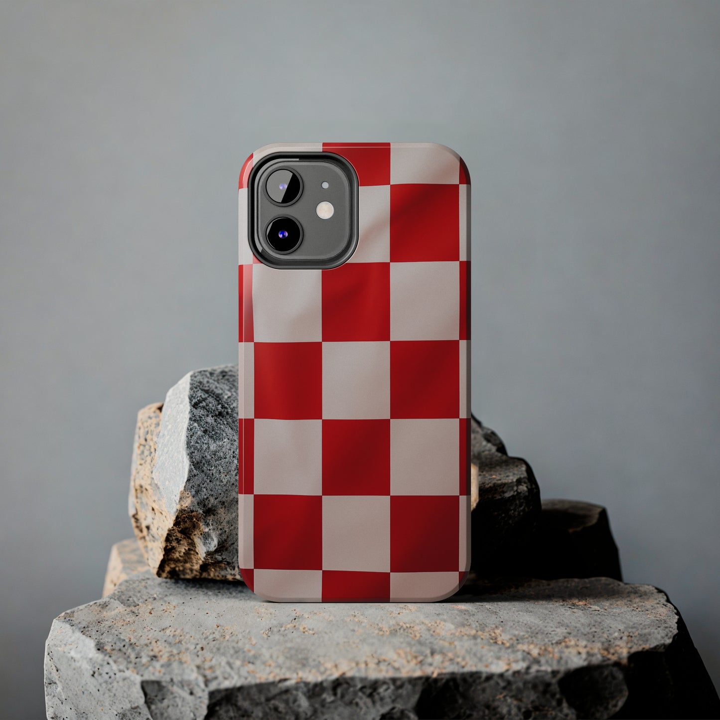 Checkered red, iPhone 7, 8, X, 11, 12, 13, 14, 15+ case.