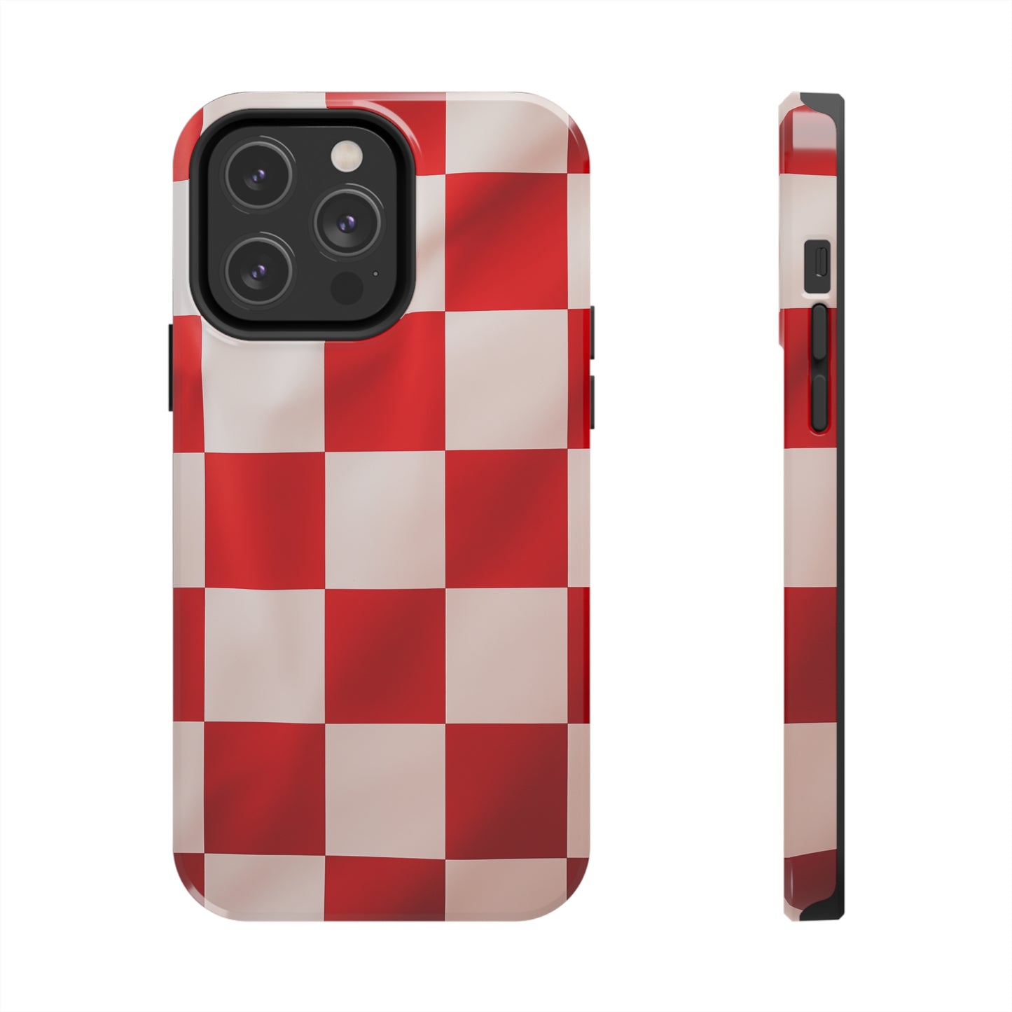 Checkered red, iPhone 7, 8, X, 11, 12, 13, 14, 15+ case.