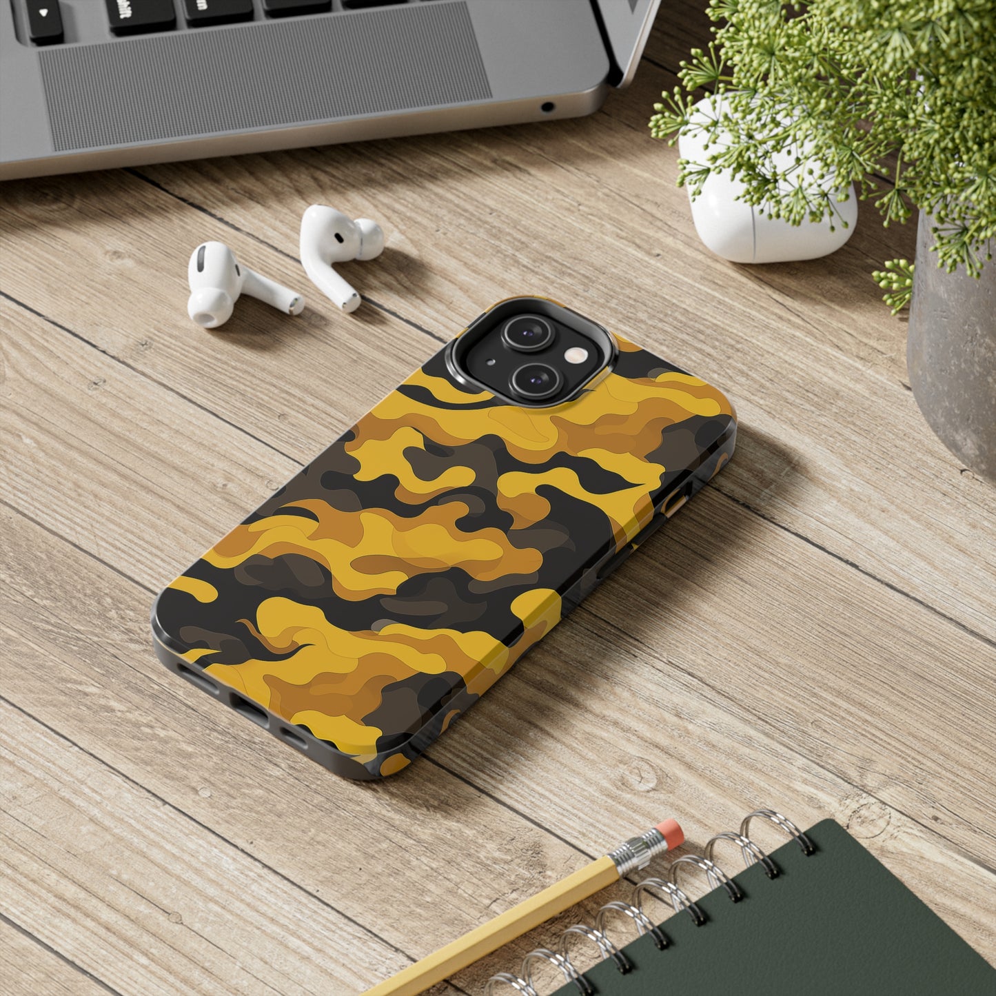 Yellow Camouflage, iPhone 7, 8, X, 11, 12, 13, 14, 15+ case.