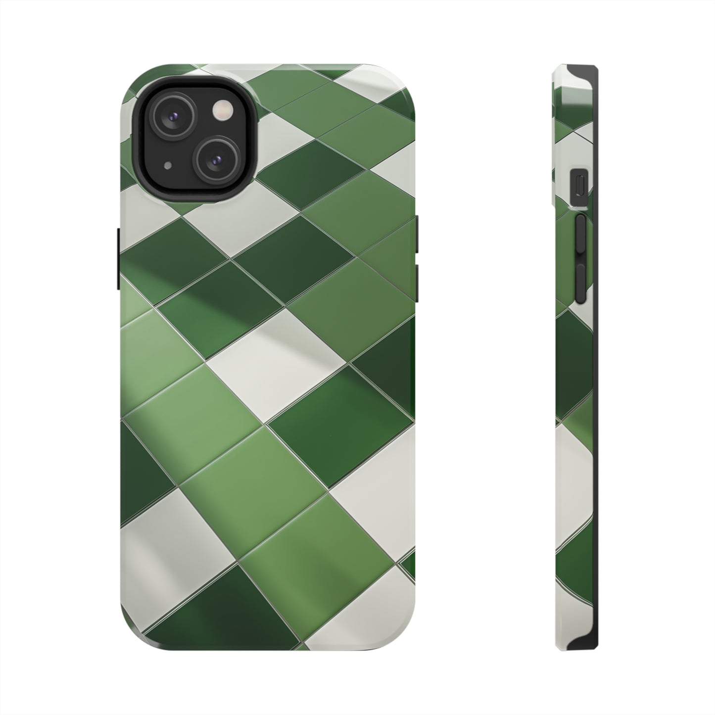 Checkered green, iPhone 7, 8, X, 11, 12, 13, 14, 15+ case.