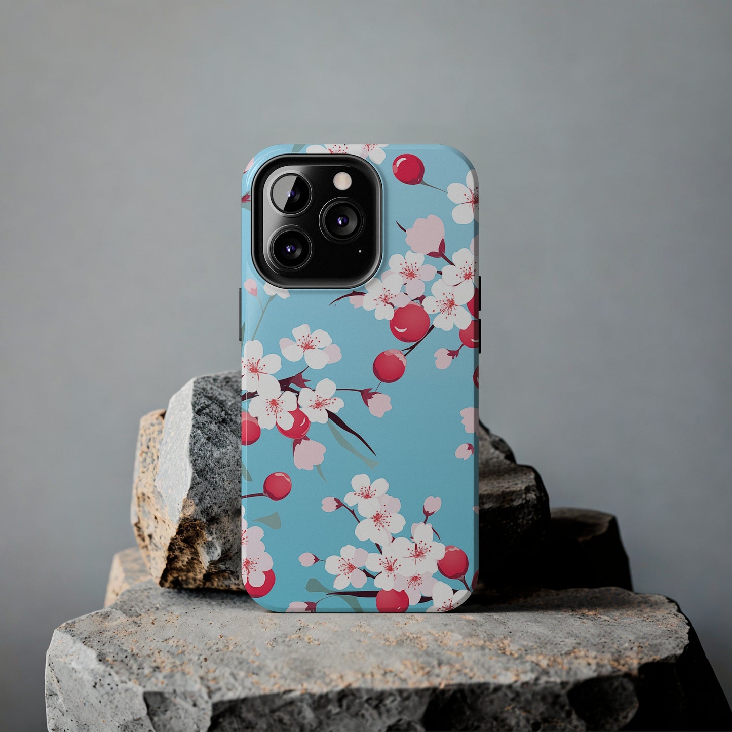 Cherries and Cherry Blossoms, iPhone 7, 8, X, 11, 12, 13, 14, 15+ case.