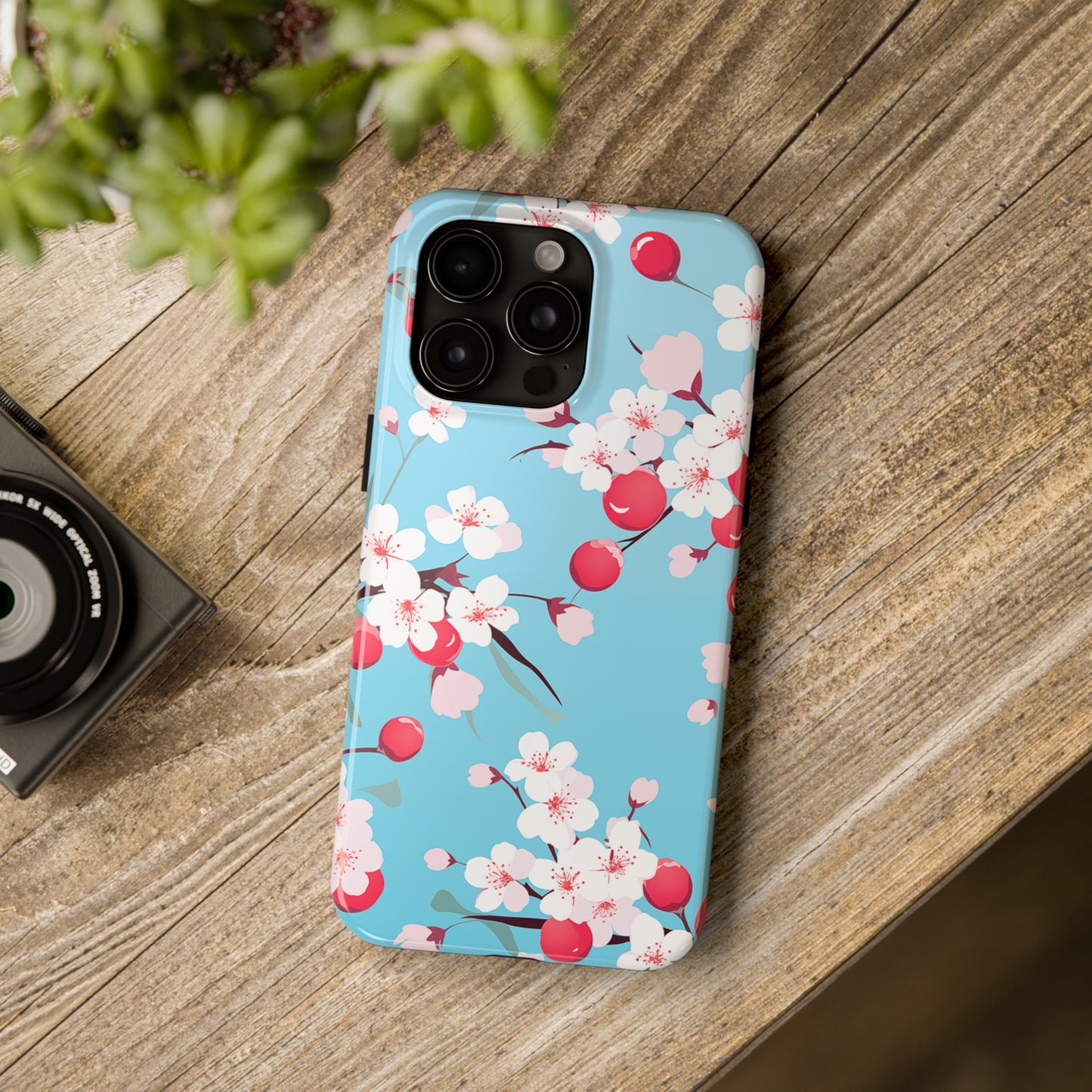 Cherries and Cherry Blossoms, iPhone 7, 8, X, 11, 12, 13, 14, 15+ case.