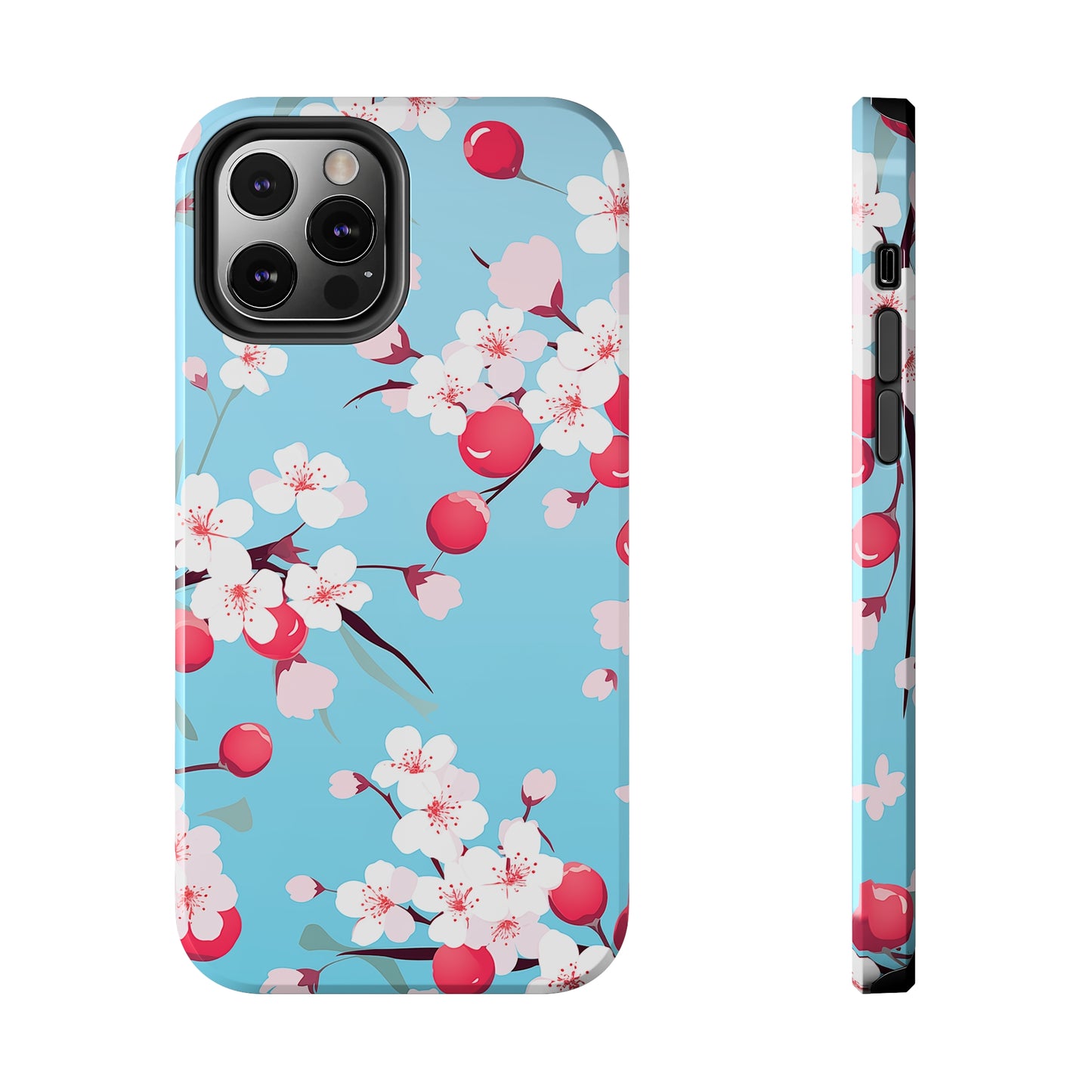 Cherries and Cherry Blossoms, iPhone 7, 8, X, 11, 12, 13, 14, 15+ case.