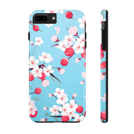 Cherries and Cherry Blossoms, iPhone 7, 8, X, 11, 12, 13, 14, 15+ case.