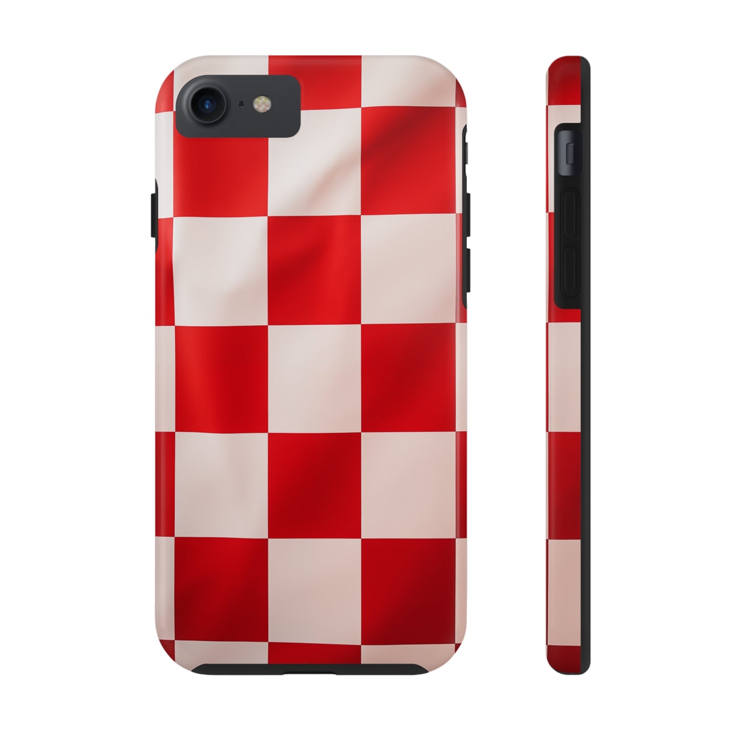 Checkered red, iPhone 7, 8, X, 11, 12, 13, 14, 15+ case.