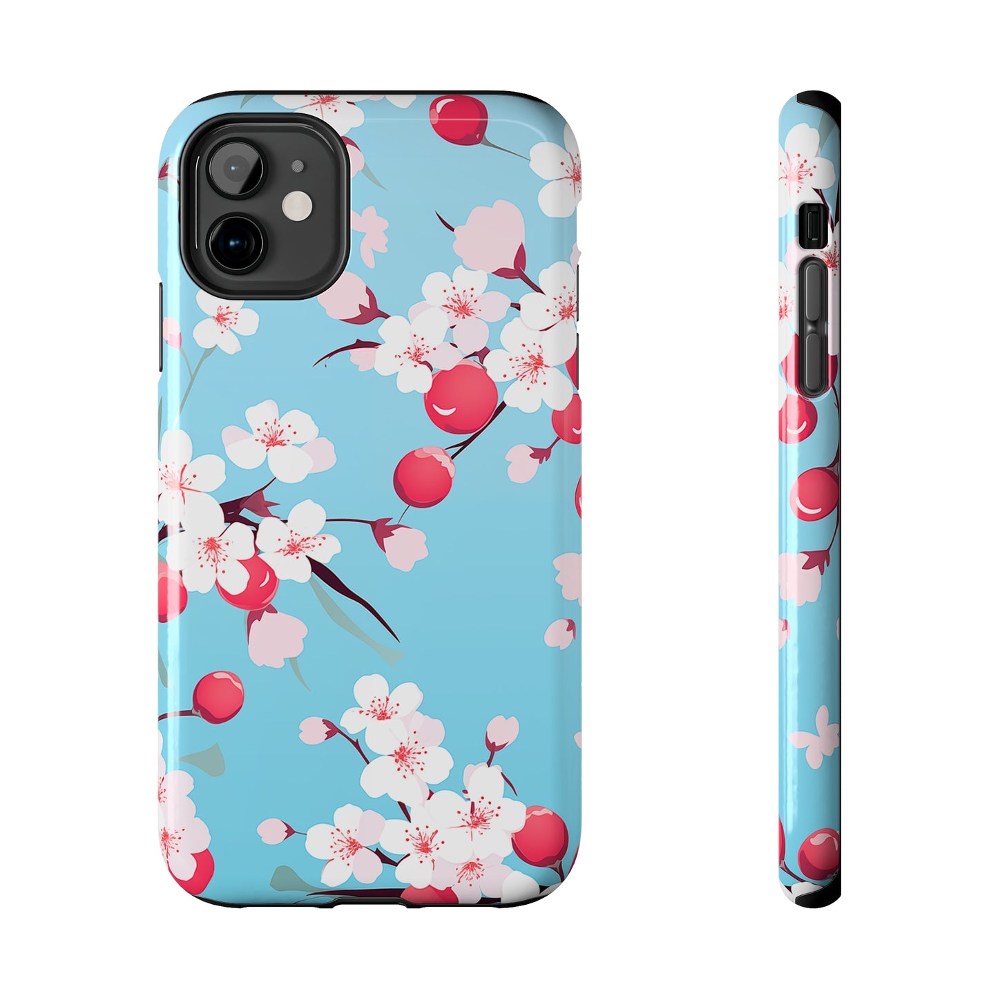 Cherries and Cherry Blossoms, iPhone 7, 8, X, 11, 12, 13, 14, 15+ case.