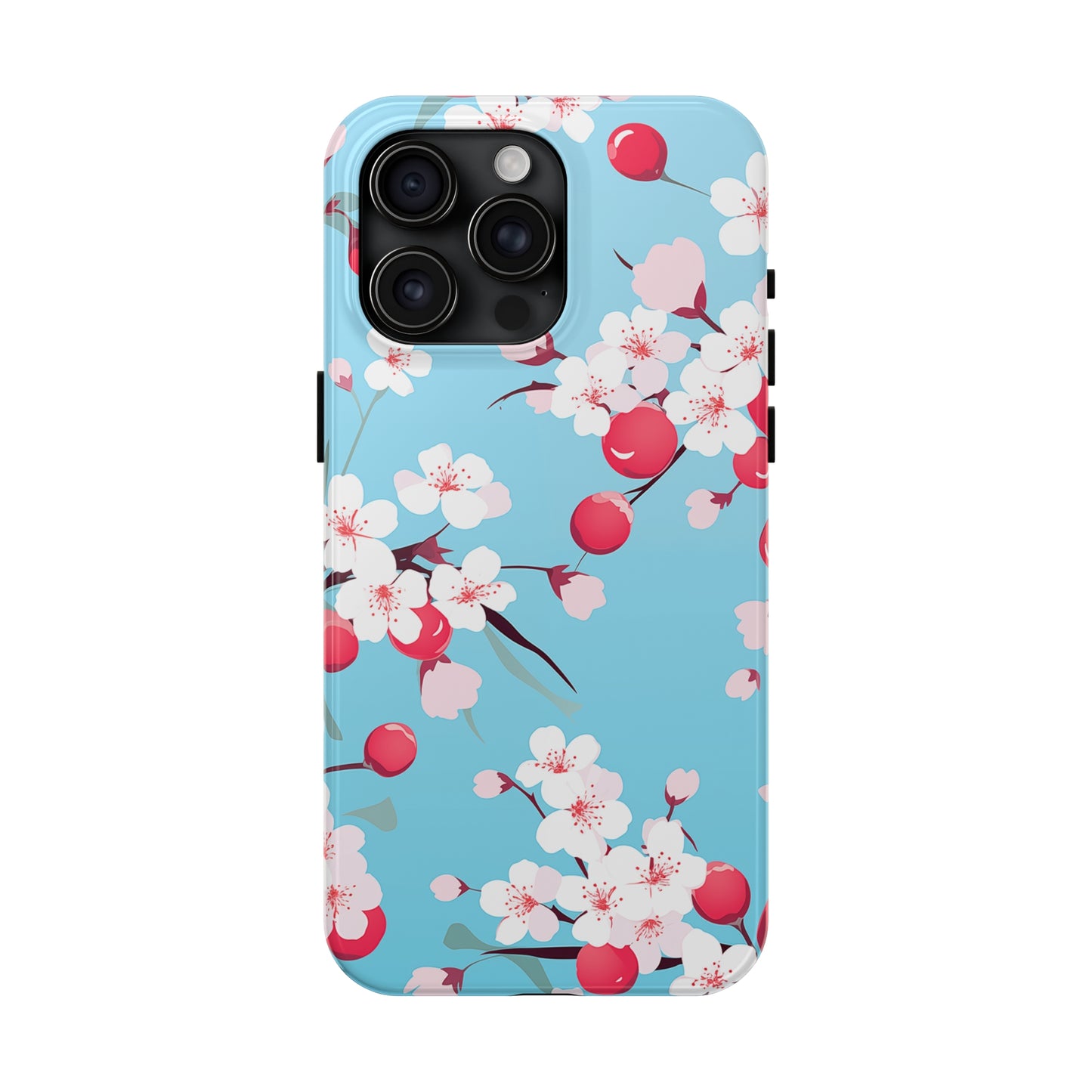 Cherries and Cherry Blossoms, iPhone 7, 8, X, 11, 12, 13, 14, 15+ case.