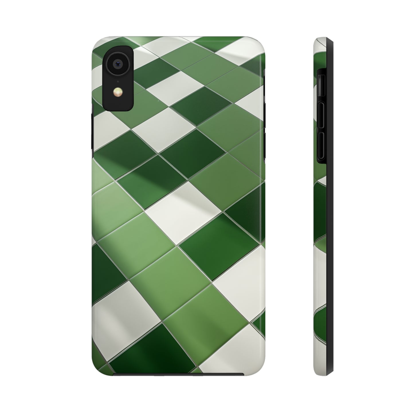 Checkered green, iPhone 7, 8, X, 11, 12, 13, 14, 15+ case.