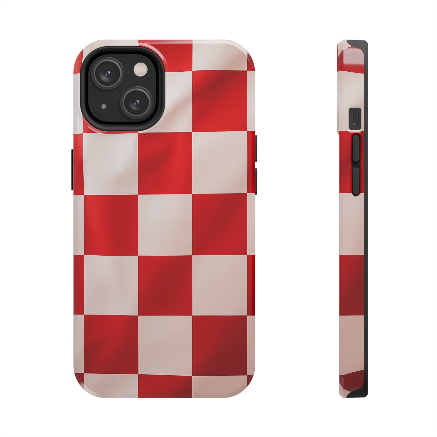 Checkered red, iPhone 7, 8, X, 11, 12, 13, 14, 15+ case.